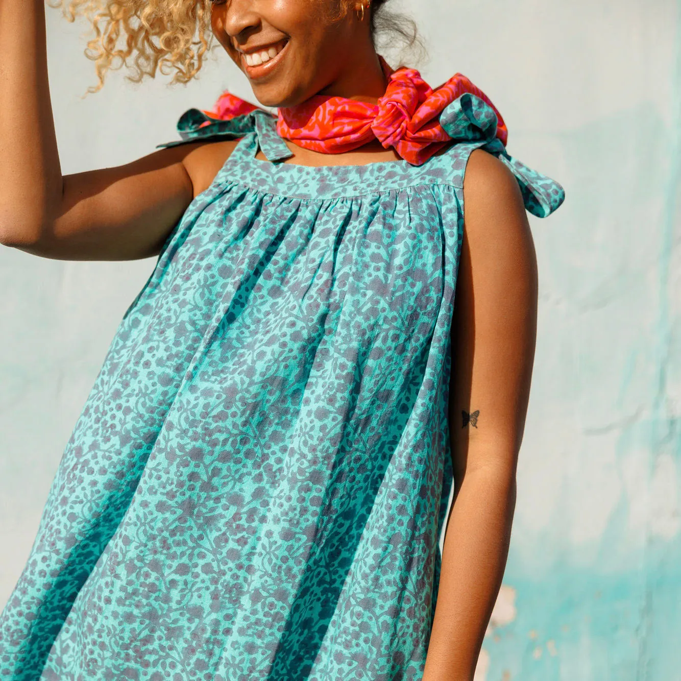 Maxi Mimi Linen Sun Dress in Aqua Melody