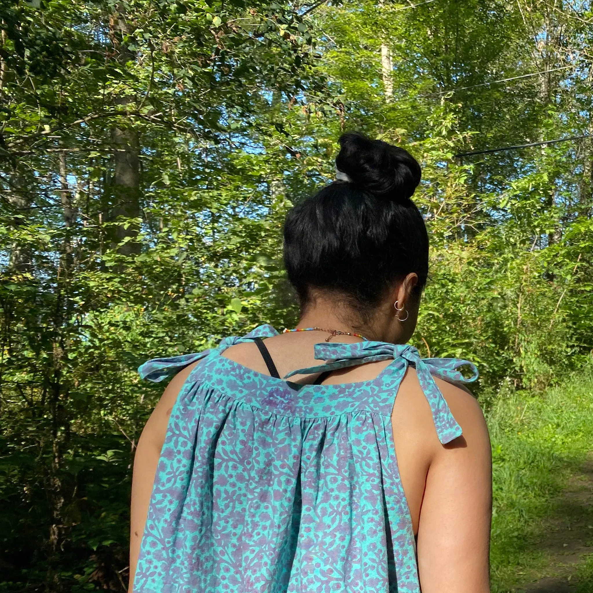 Maxi Mimi Linen Sun Dress in Aqua Melody