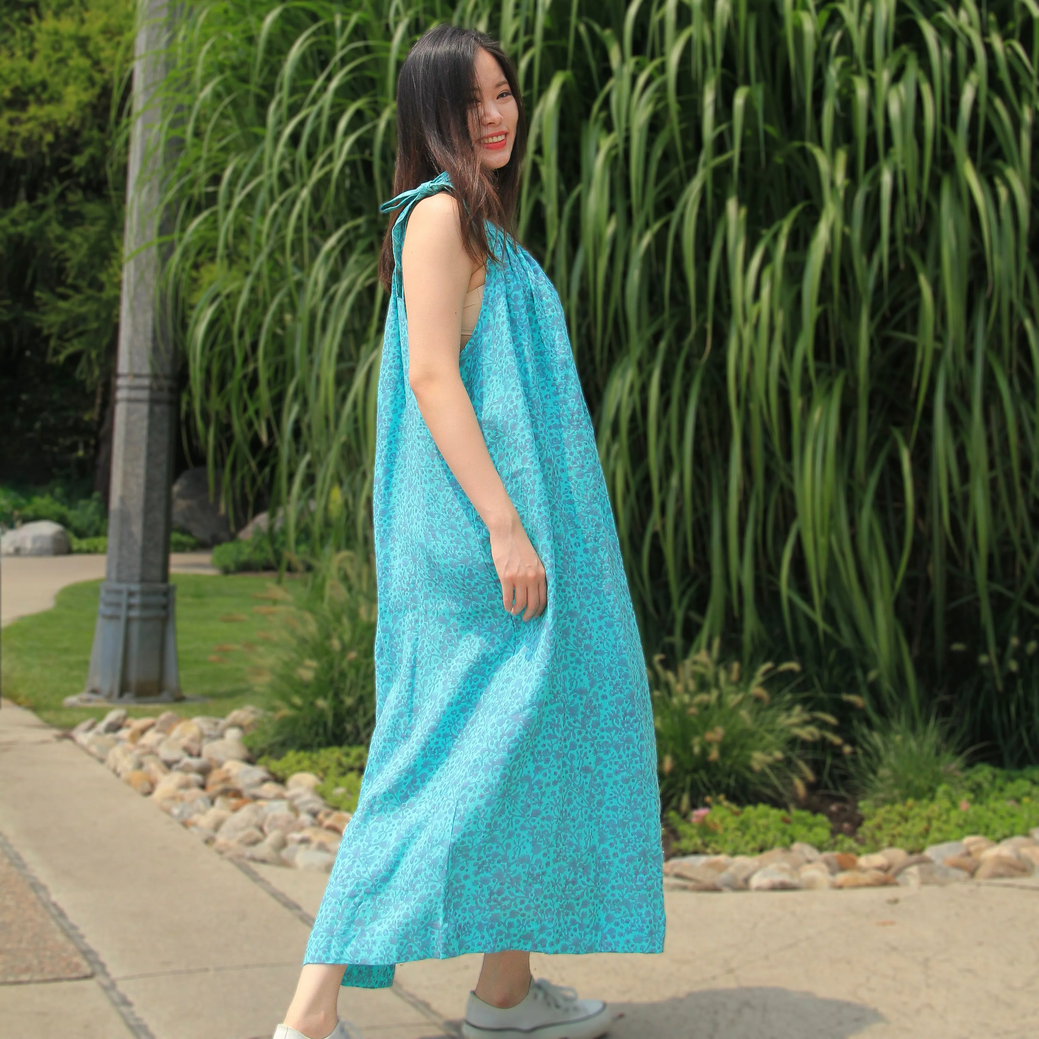 Maxi Mimi Linen Sun Dress in Aqua Melody