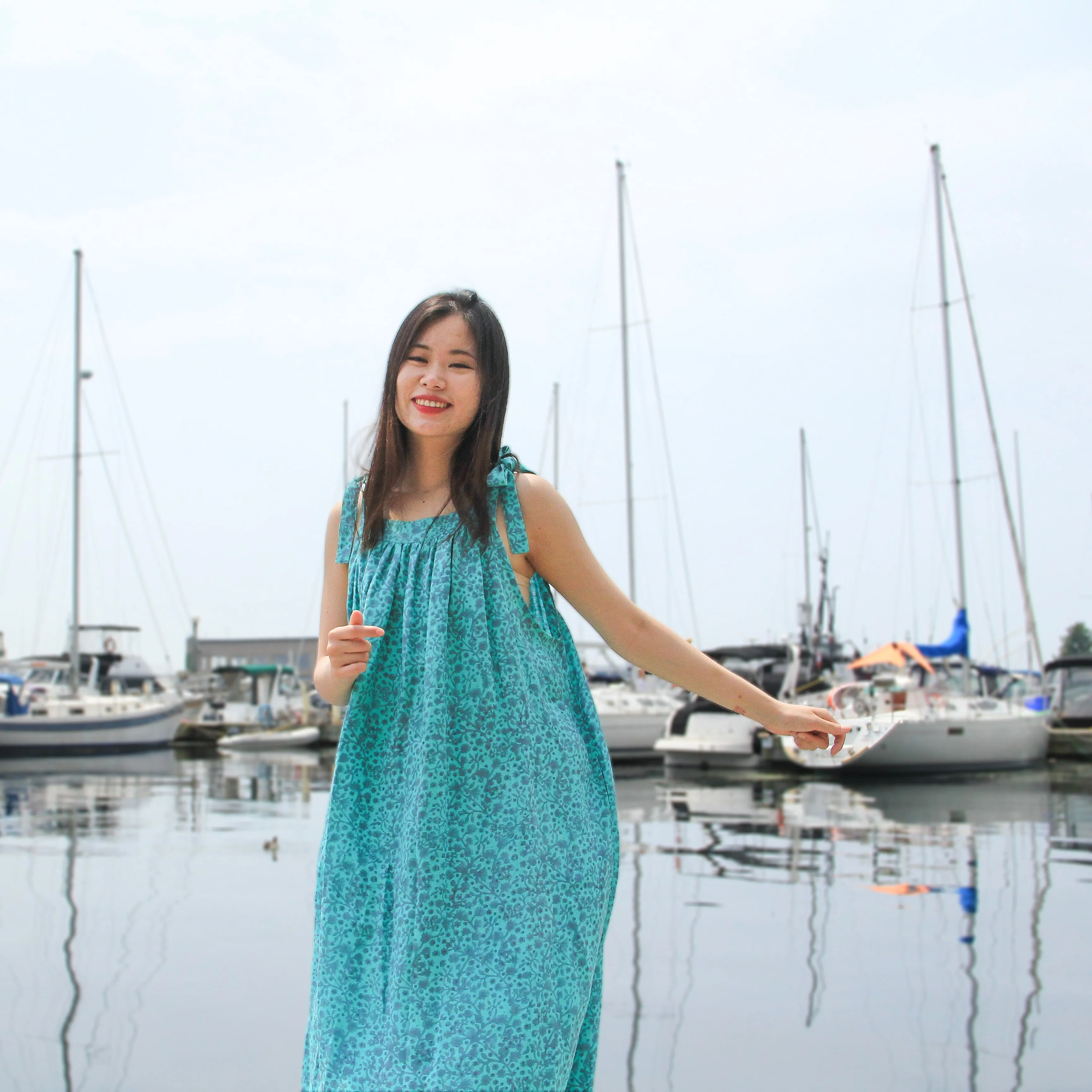 Maxi Mimi Linen Sun Dress in Aqua Melody