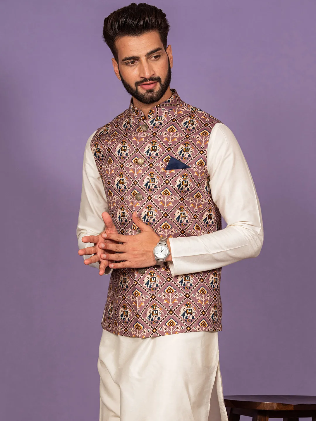 Men Purple Nehru Jacket (Set of 1)