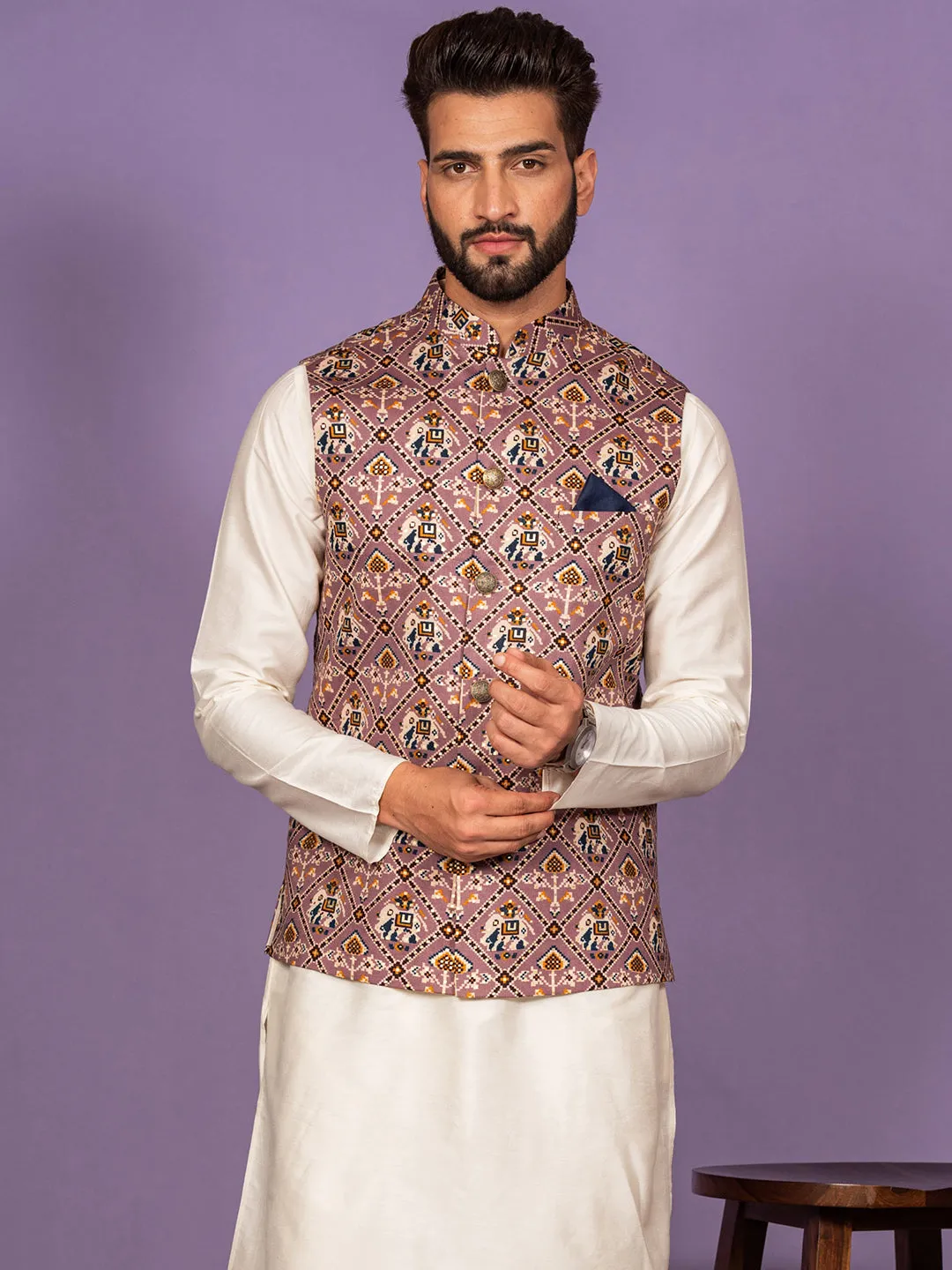 Men Purple Nehru Jacket (Set of 1)