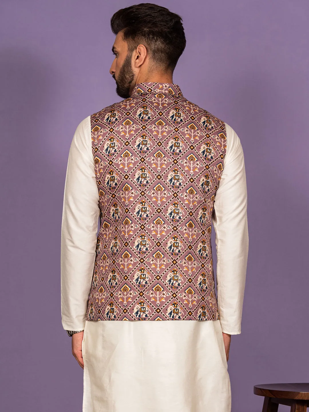 Men Purple Nehru Jacket (Set of 1)