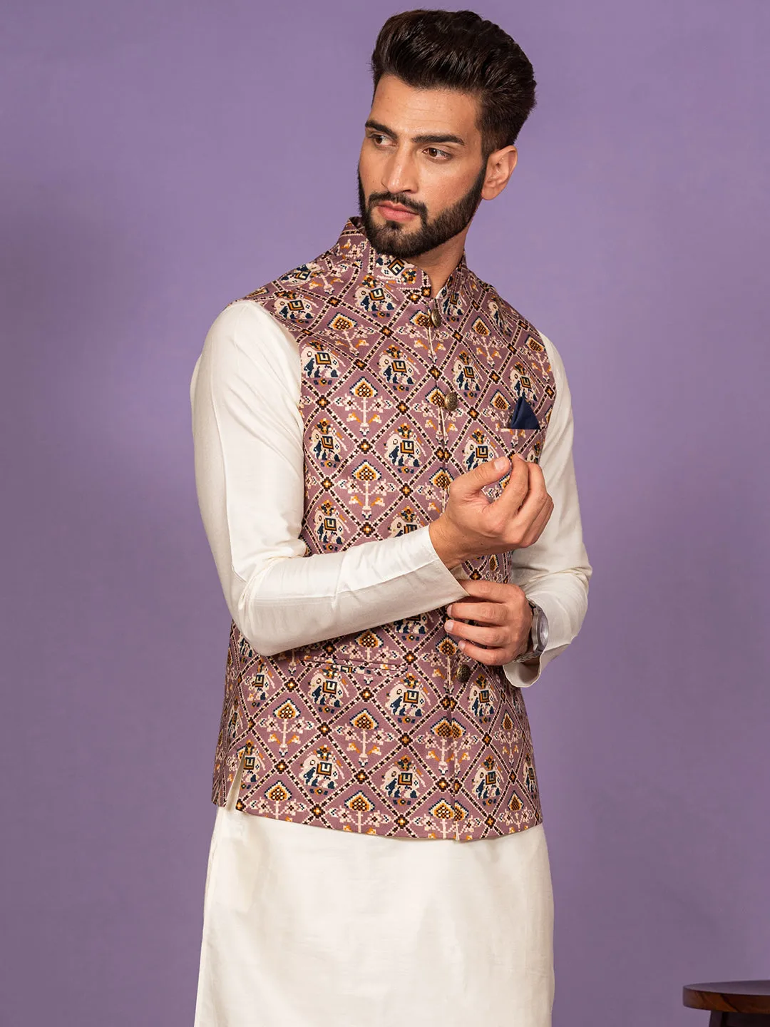 Men Purple Nehru Jacket (Set of 1)