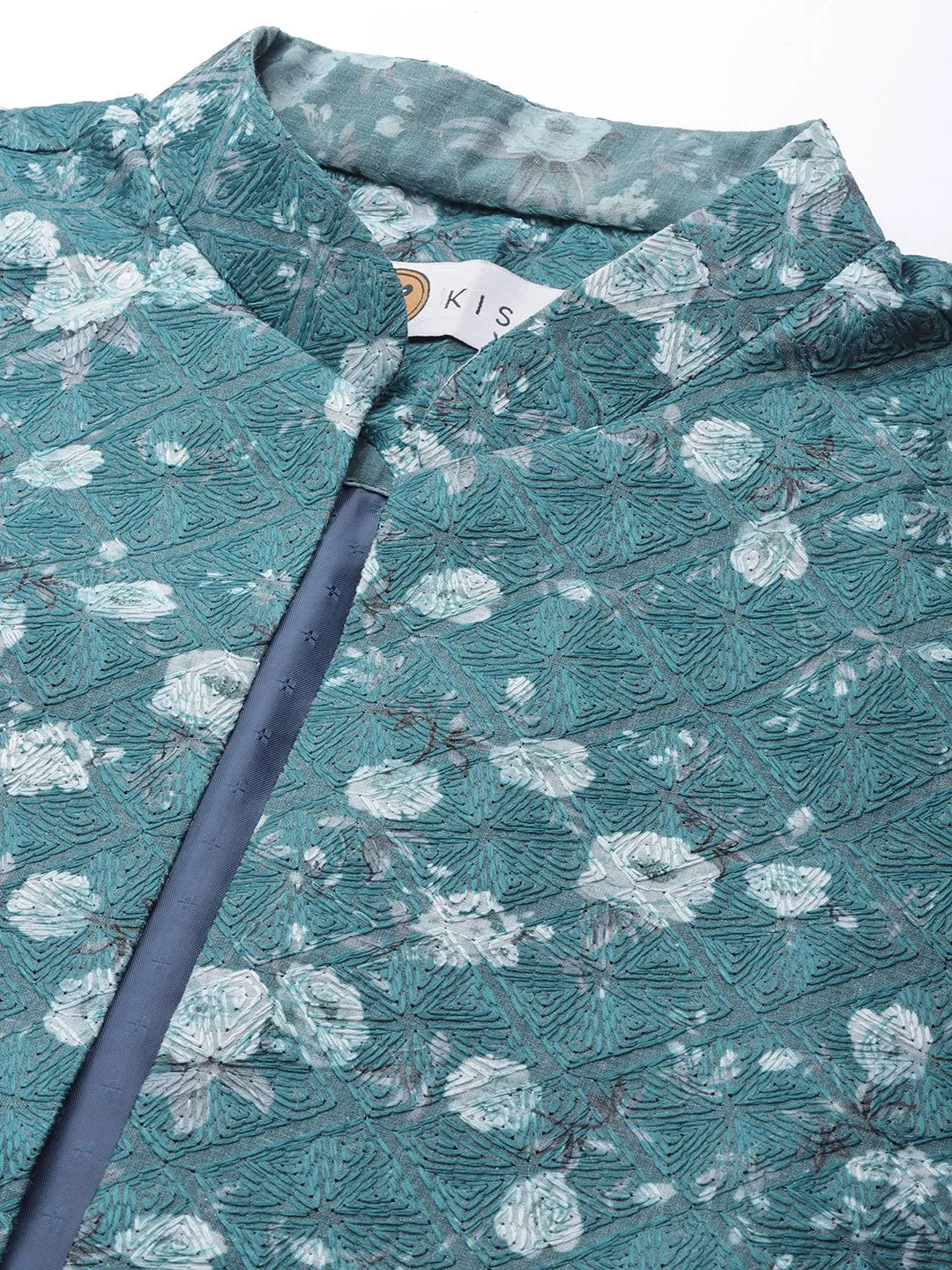 Men Turquoise Blue nehru jacket (Set of 1)