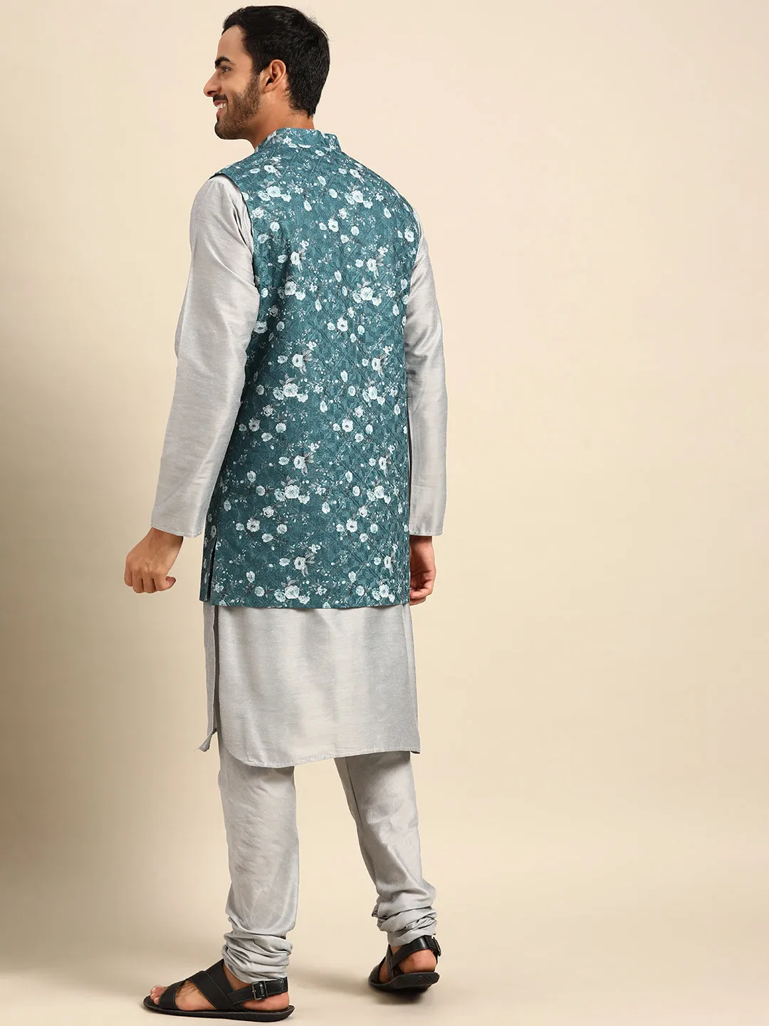 Men Turquoise Blue nehru jacket (Set of 1)