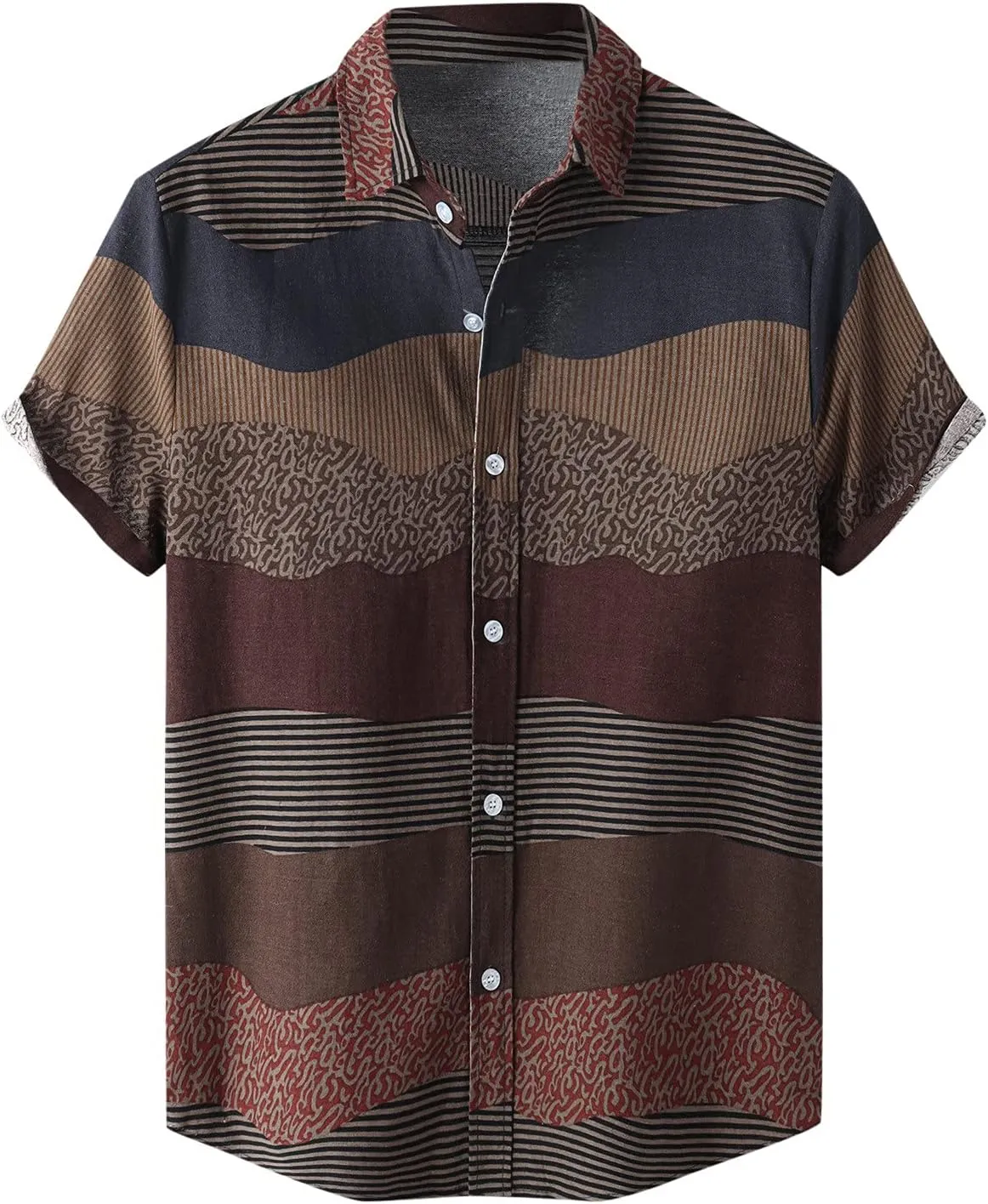 Mens Cotton Linen Casual Button Down Shirts Short Sleeve Vintage Ethnic Striped Summer T Shirts for Men Stylish Hawaiian Tees