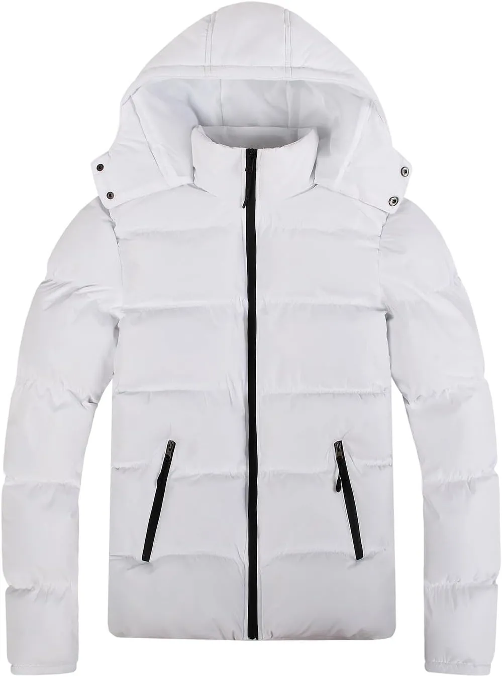 Men's Hooded Winter Coat Warm Puffer Jacket Thicken Cotton Coat with Hood Full Zip Up Quilted Lightweight Down Jackets