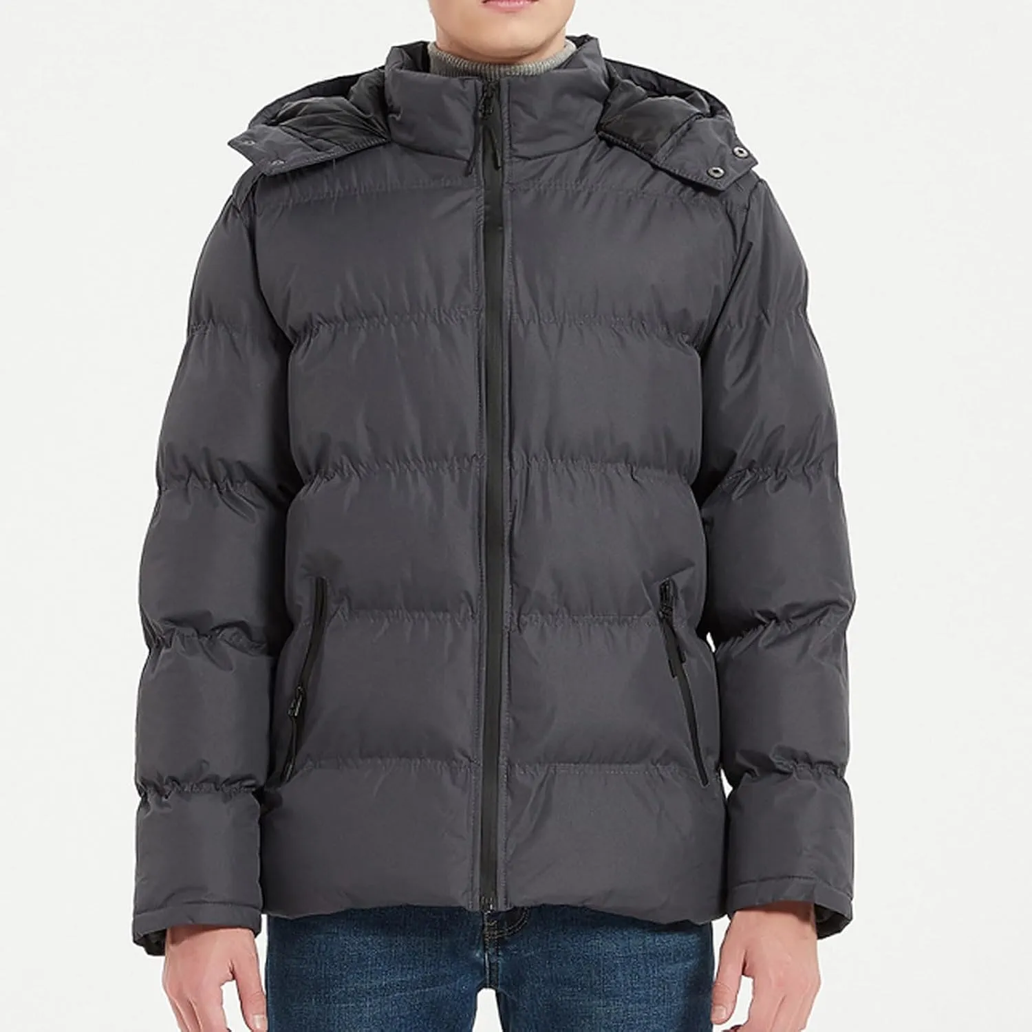 Men's Hooded Winter Coat Warm Puffer Jacket Thicken Cotton Coat with Hood Full Zip Up Quilted Lightweight Down Jackets