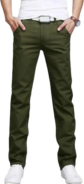 Men's Style Comfy Solid Chinos Pants Casual Slim Fit Business Slack Stretch Straight Fashion Trousers