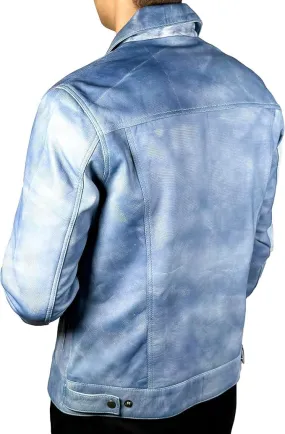 Men’s Vintage Lambskin Leather Trucker Classic Shirt Collar Style Motorcycle Cowboy Jacket