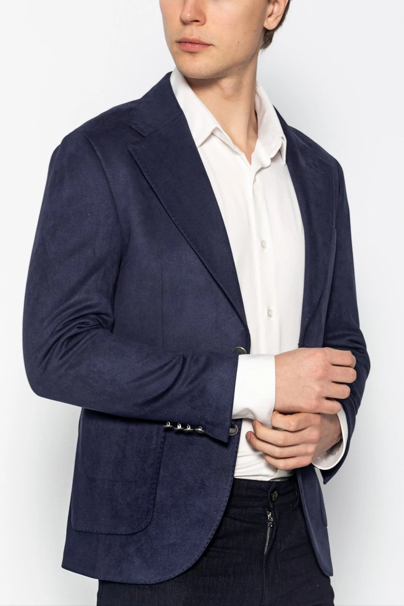Microfiber Lightweight Notch Lapel Blazer - Navy