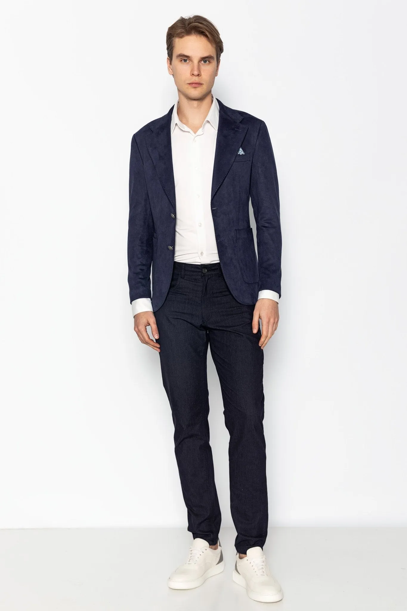 Microfiber Lightweight Notch Lapel Blazer - Navy