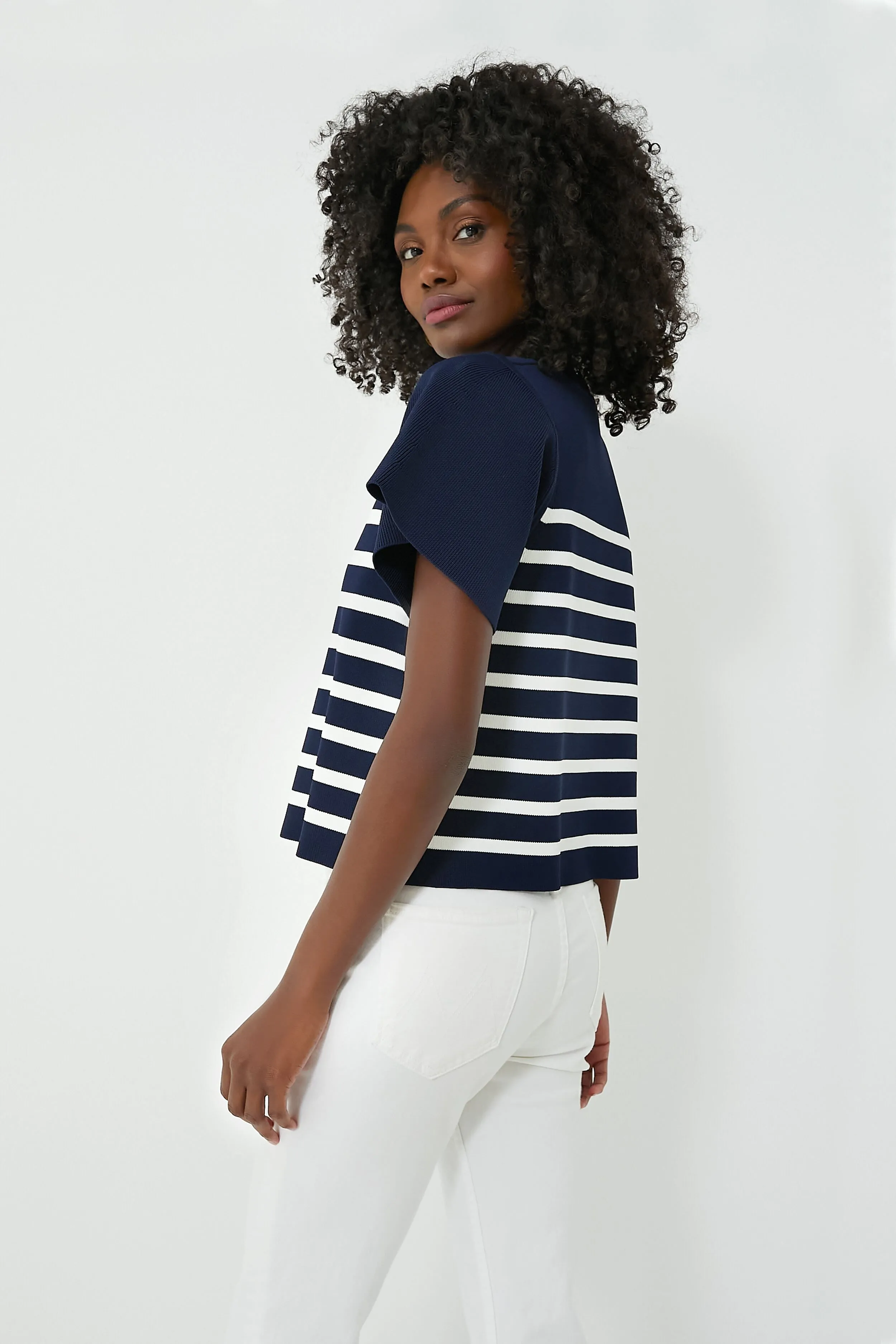 Navy and White Striped Knit Kirby Top
