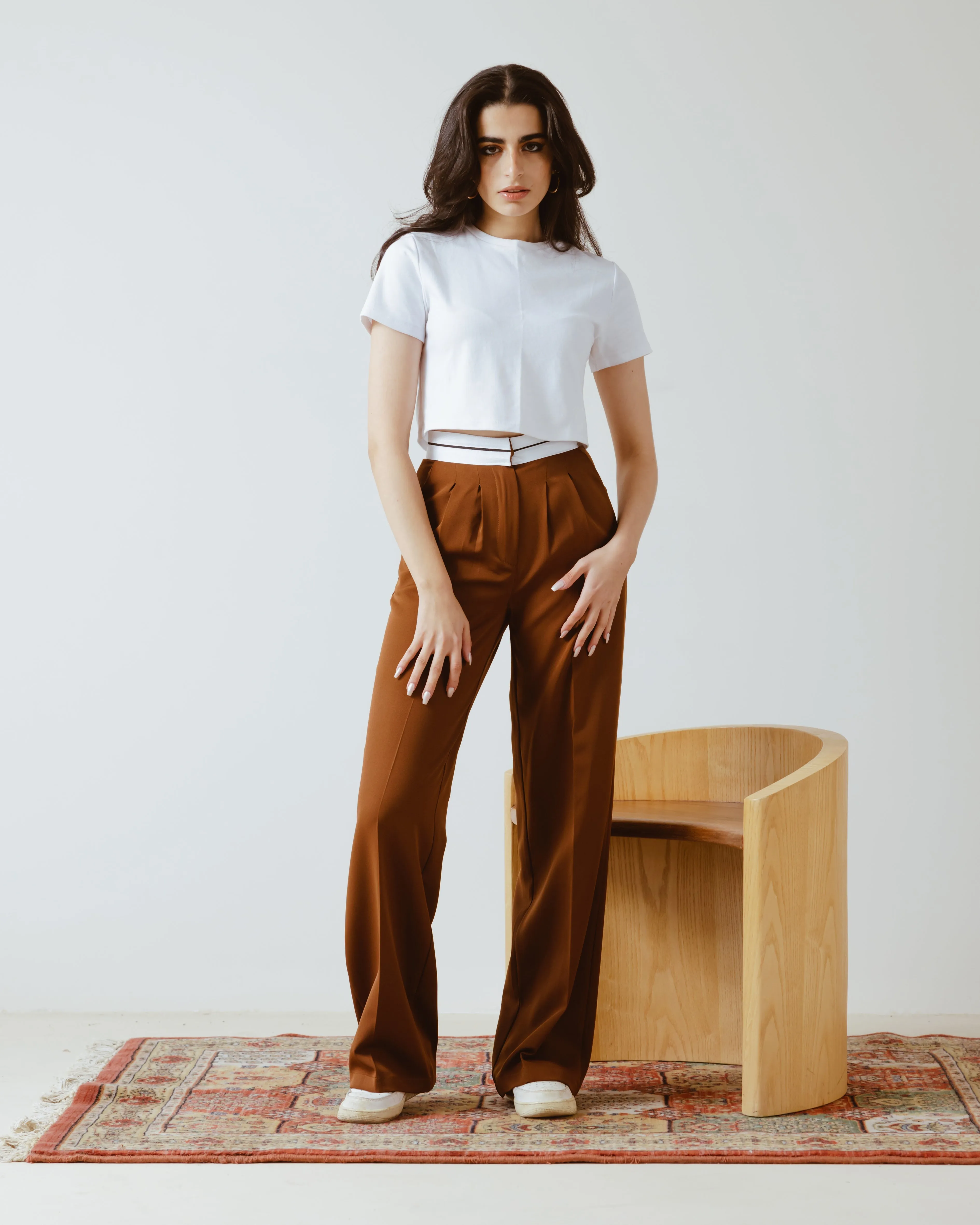 PANTS WITH TURN-DOWN WAIST RUSSET