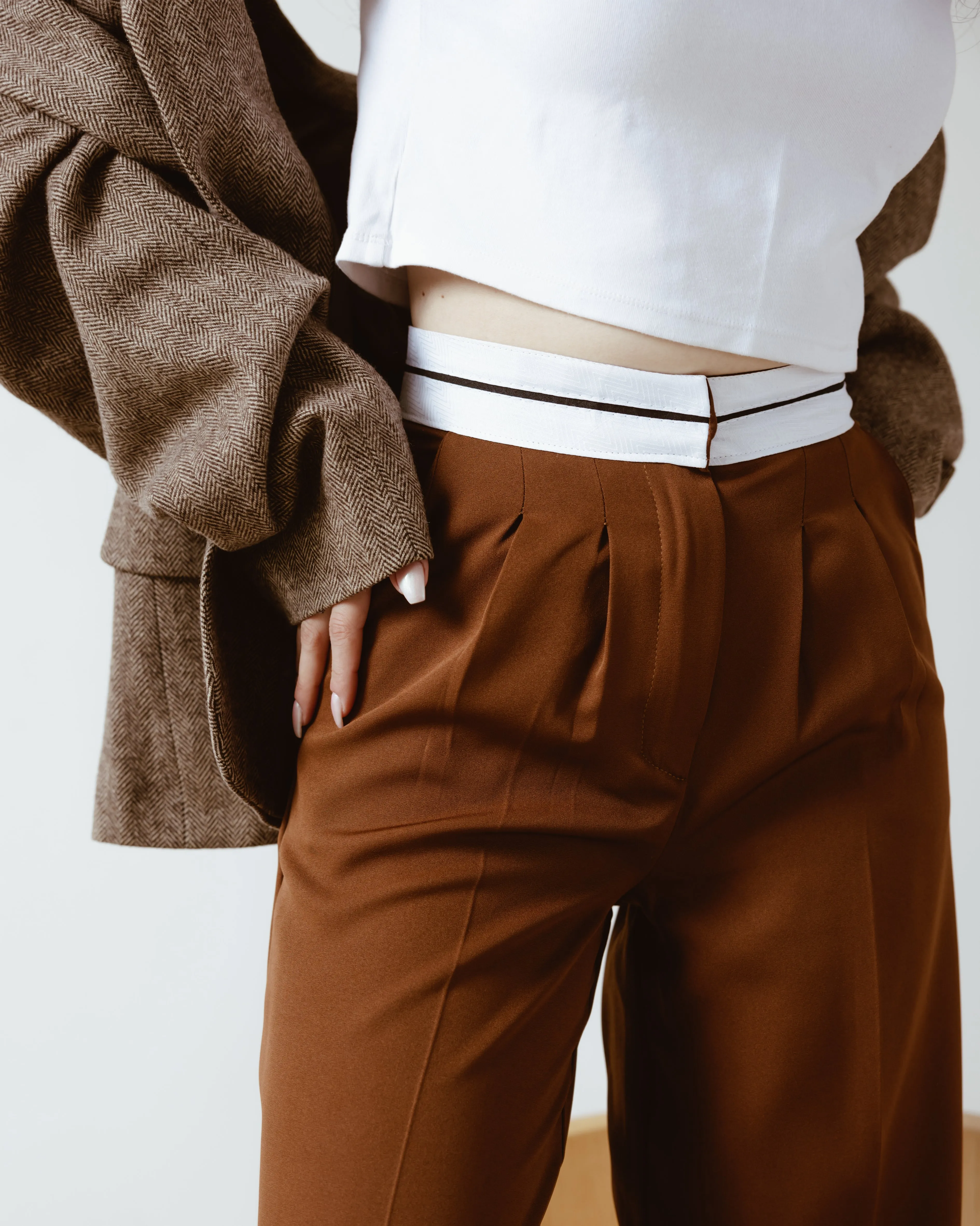PANTS WITH TURN-DOWN WAIST RUSSET