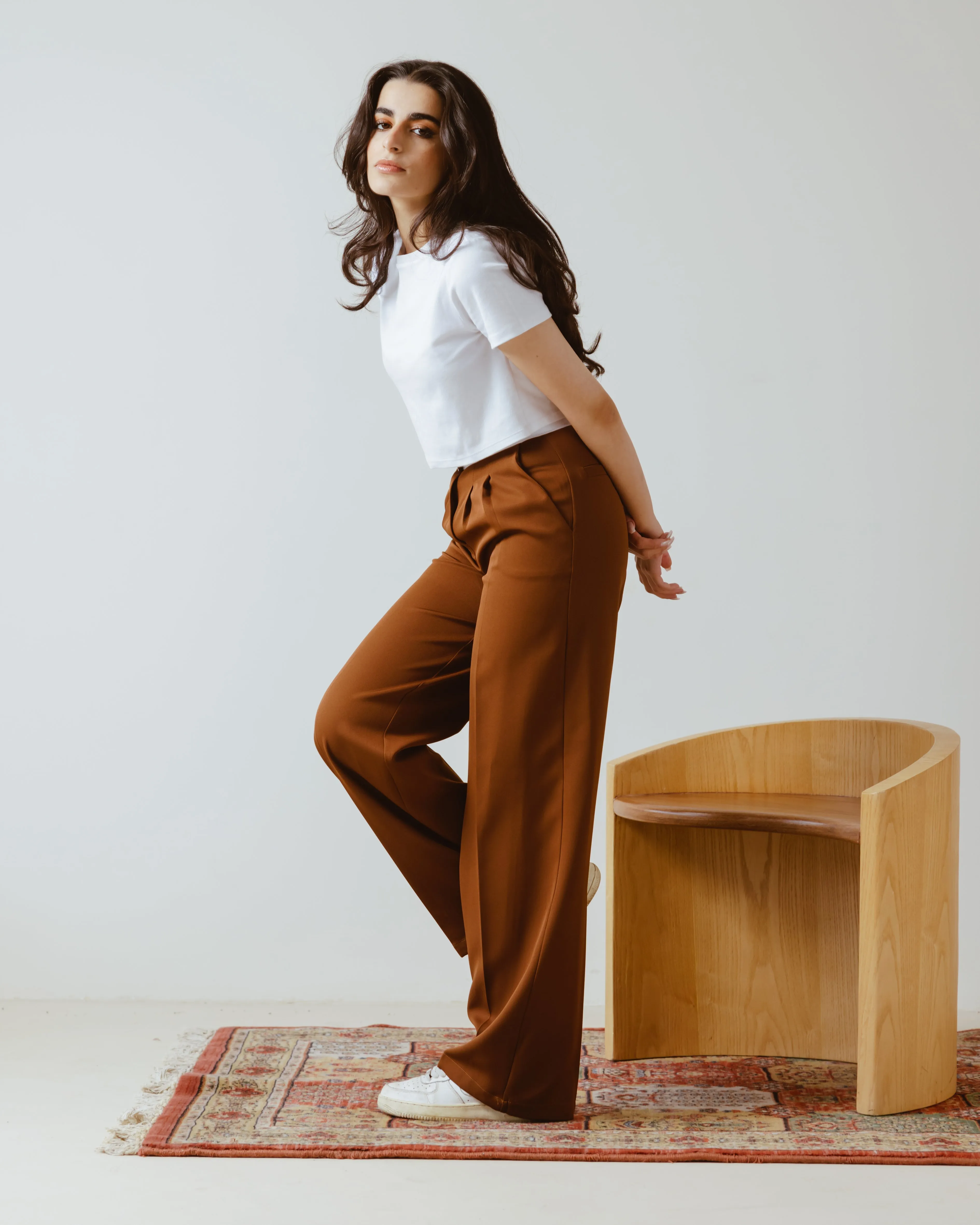 PANTS WITH TURN-DOWN WAIST RUSSET