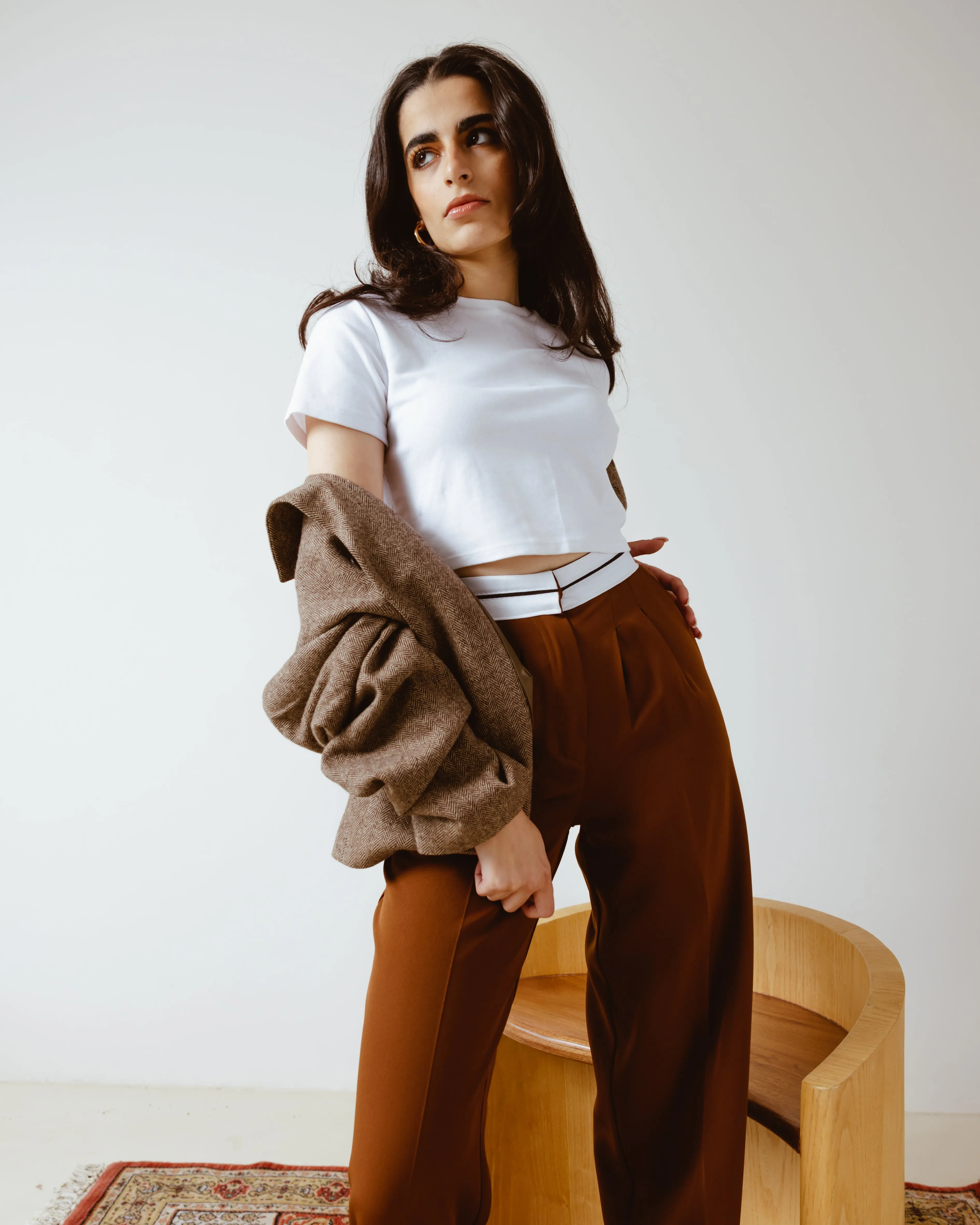 PANTS WITH TURN-DOWN WAIST RUSSET