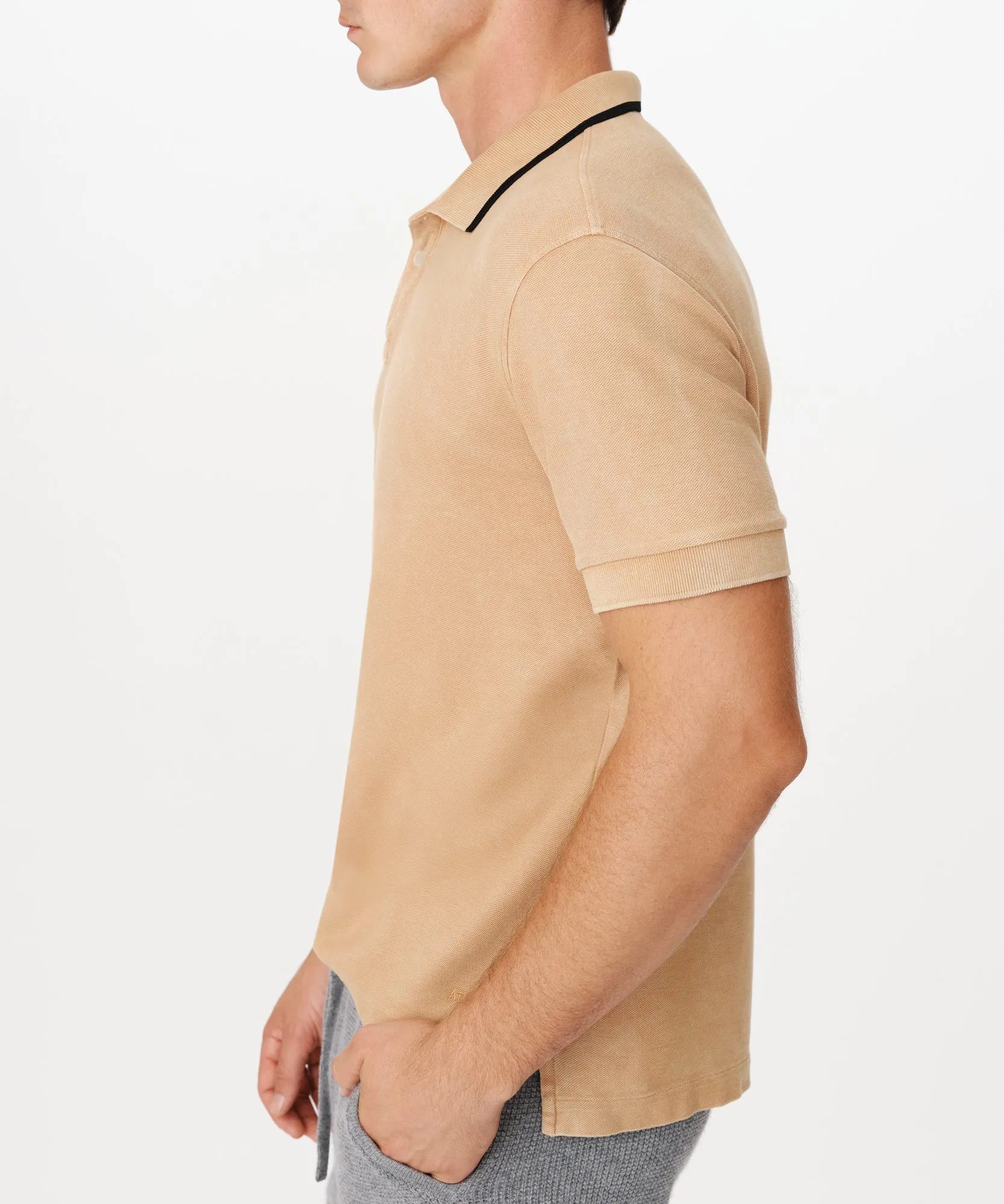 Pique with Chroma Wash Short Sleeve Polo - Desert Tan