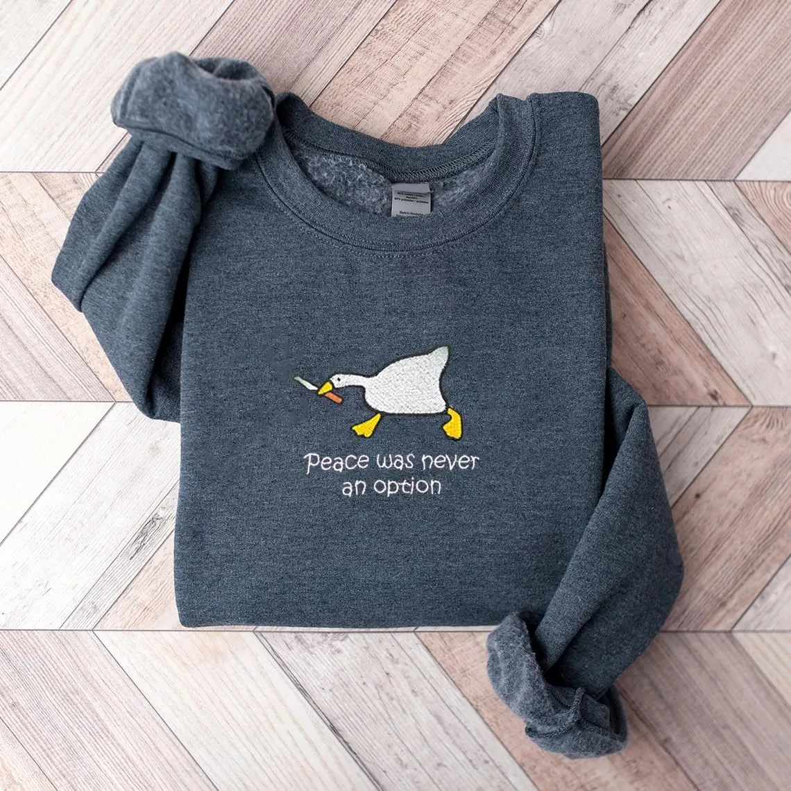 POPPOP Embroidered Goose Crewneck Sweatshirt, Funny Farm Animal Christmas Shirt