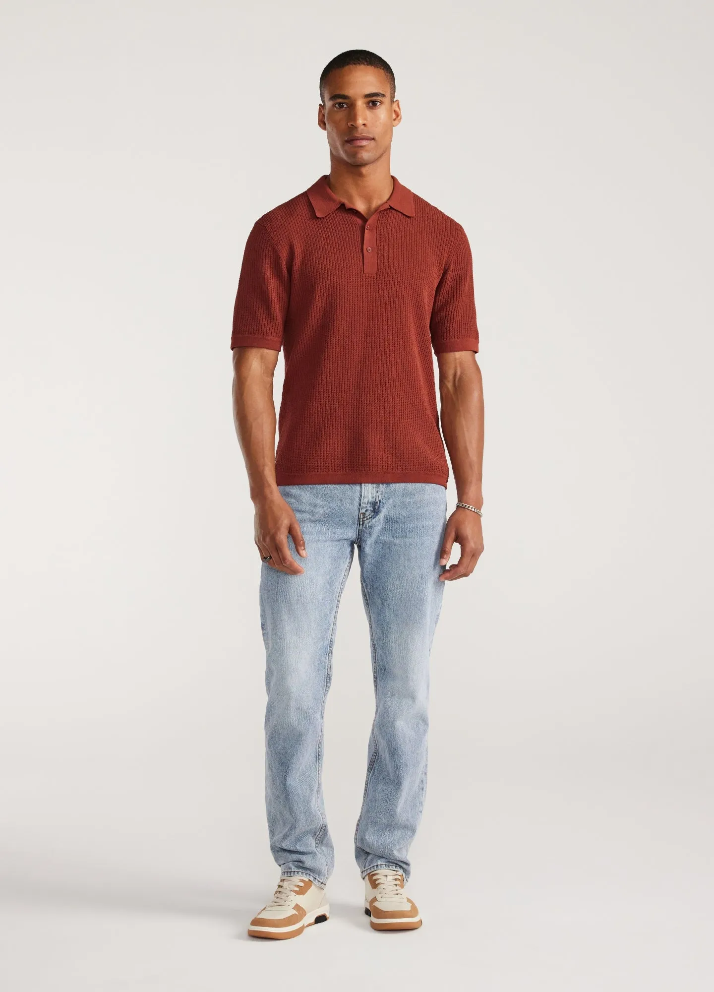 Relaxed Textured Knit Polo Rust