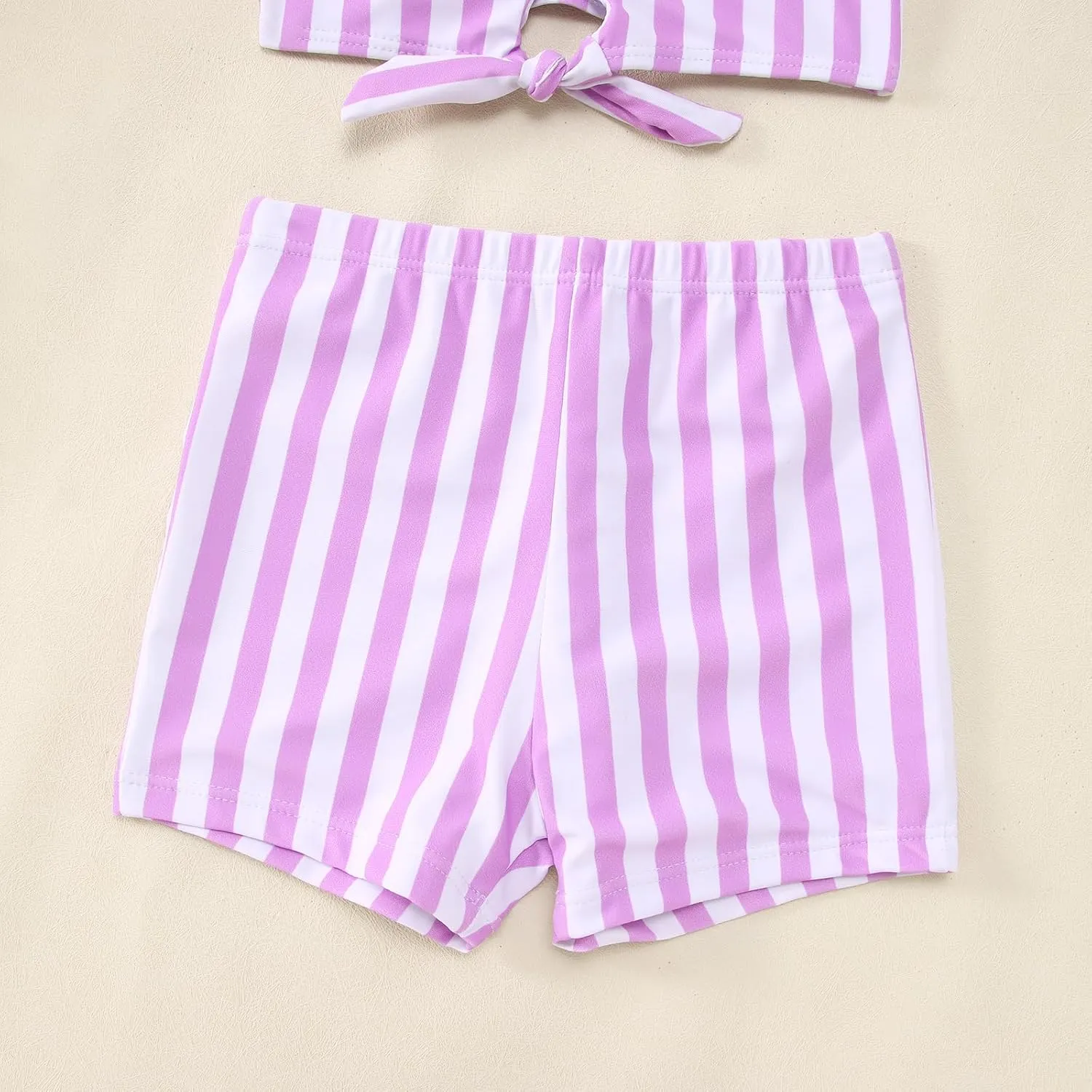 Ritatte Toddler Baby Girls Summer Swimsuit Sleeveless Stripe Knotted Two Piece Bathing Suit Beach Swimwear Bikini Tankini Set