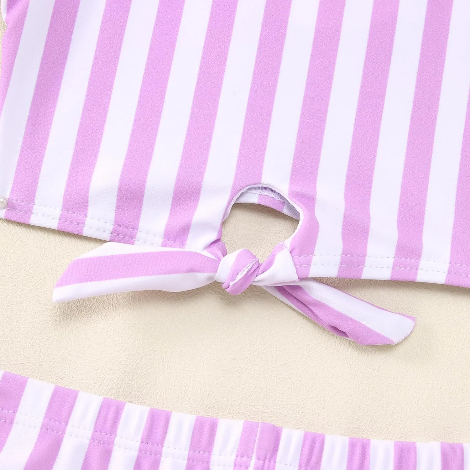 Ritatte Toddler Baby Girls Summer Swimsuit Sleeveless Stripe Knotted Two Piece Bathing Suit Beach Swimwear Bikini Tankini Set