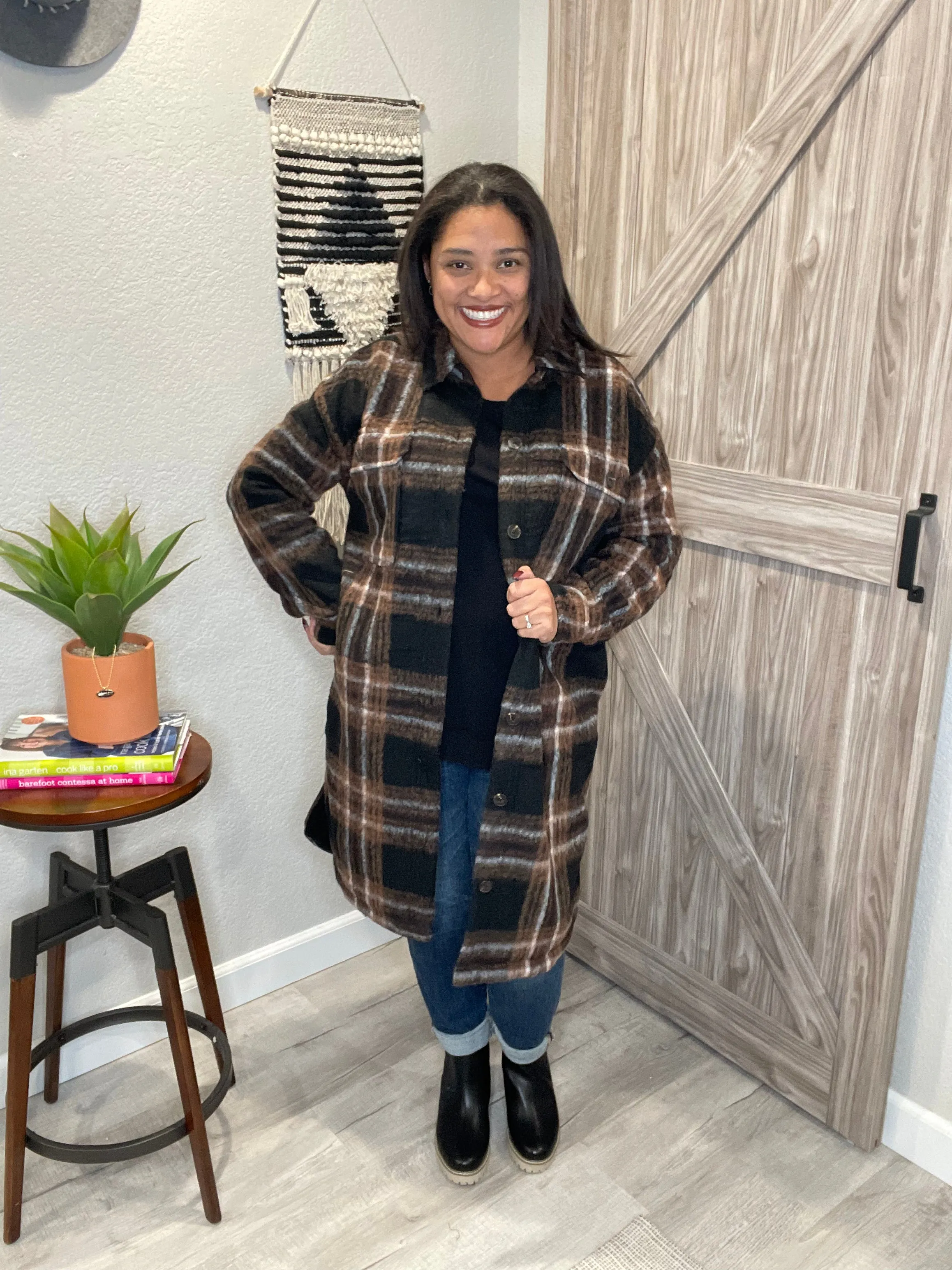 Saltwater Luxe Black & Brown Plaid Button Up Jacket
