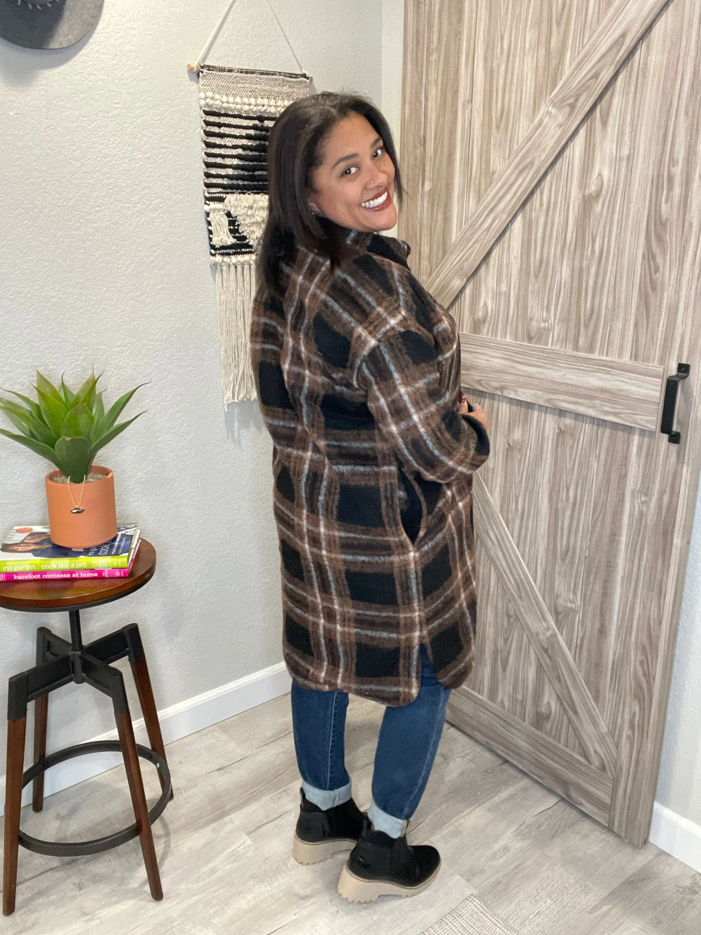 Saltwater Luxe Black & Brown Plaid Button Up Jacket