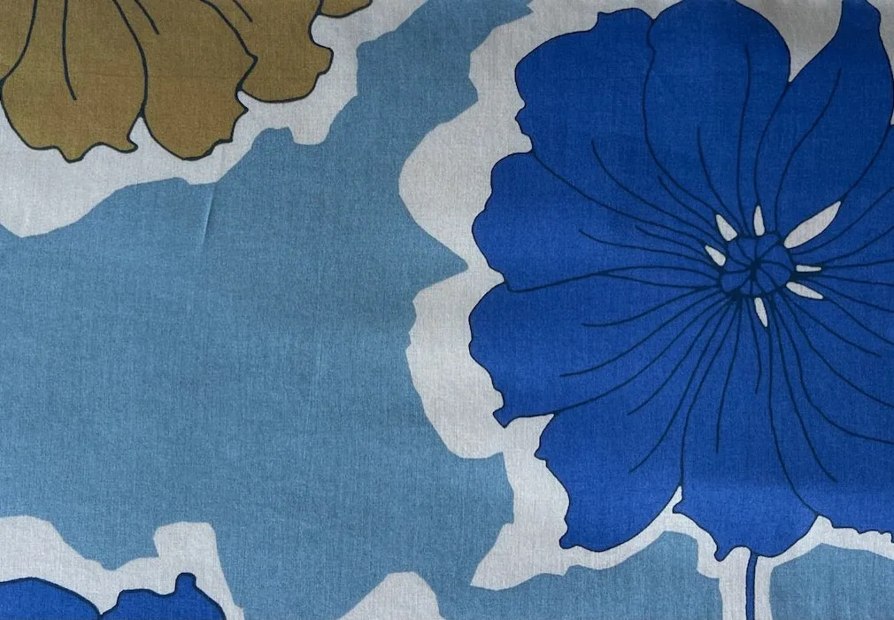 Semi-Sheer Dijon & Azure Fulsome Flowers Organic Cotton Voile (Made in Italy)