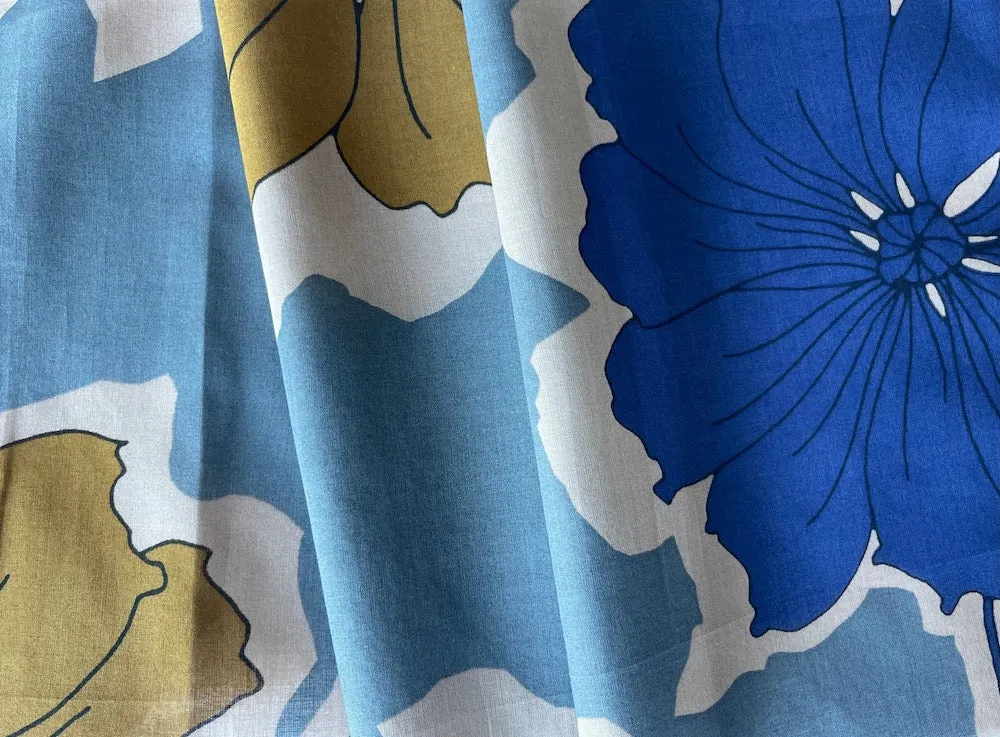 Semi-Sheer Dijon & Azure Fulsome Flowers Organic Cotton Voile (Made in Italy)