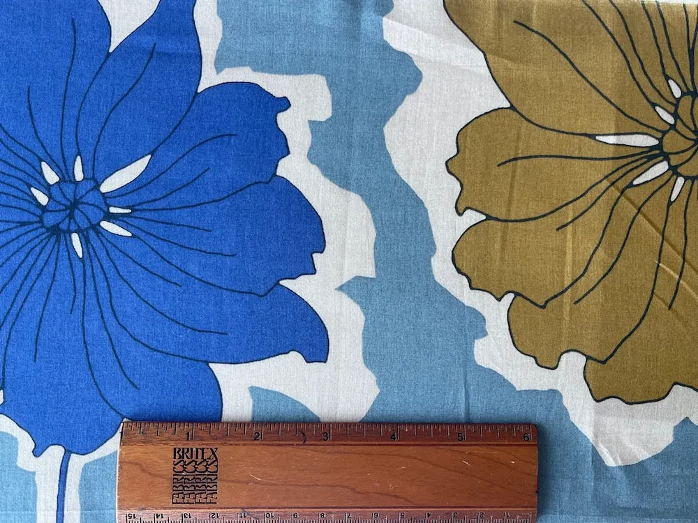 Semi-Sheer Dijon & Azure Fulsome Flowers Organic Cotton Voile (Made in Italy)