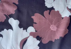 Semi-Sheer Elegant Mauve & Cream Poppies on Chestnut Organic Cotton Voile (Made in Italy)