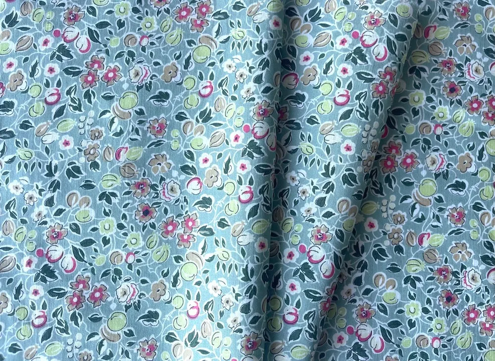Semi-Sheer Flowering & Fruiting Trees Delicate Pistachio Green Organic Cotton Voile (Made in Italy)