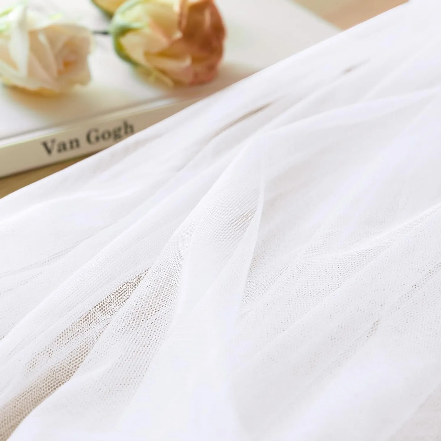 SiinvdaBZX White Tulle Fabric Rolls, 54 Inch x 10 Yards (30 Ft) Soft Drape Tulle Netting Fabric for DIY Craft Tutu Skirt Bridal Veil Wedding Party Table Skirt Ceiling Decor