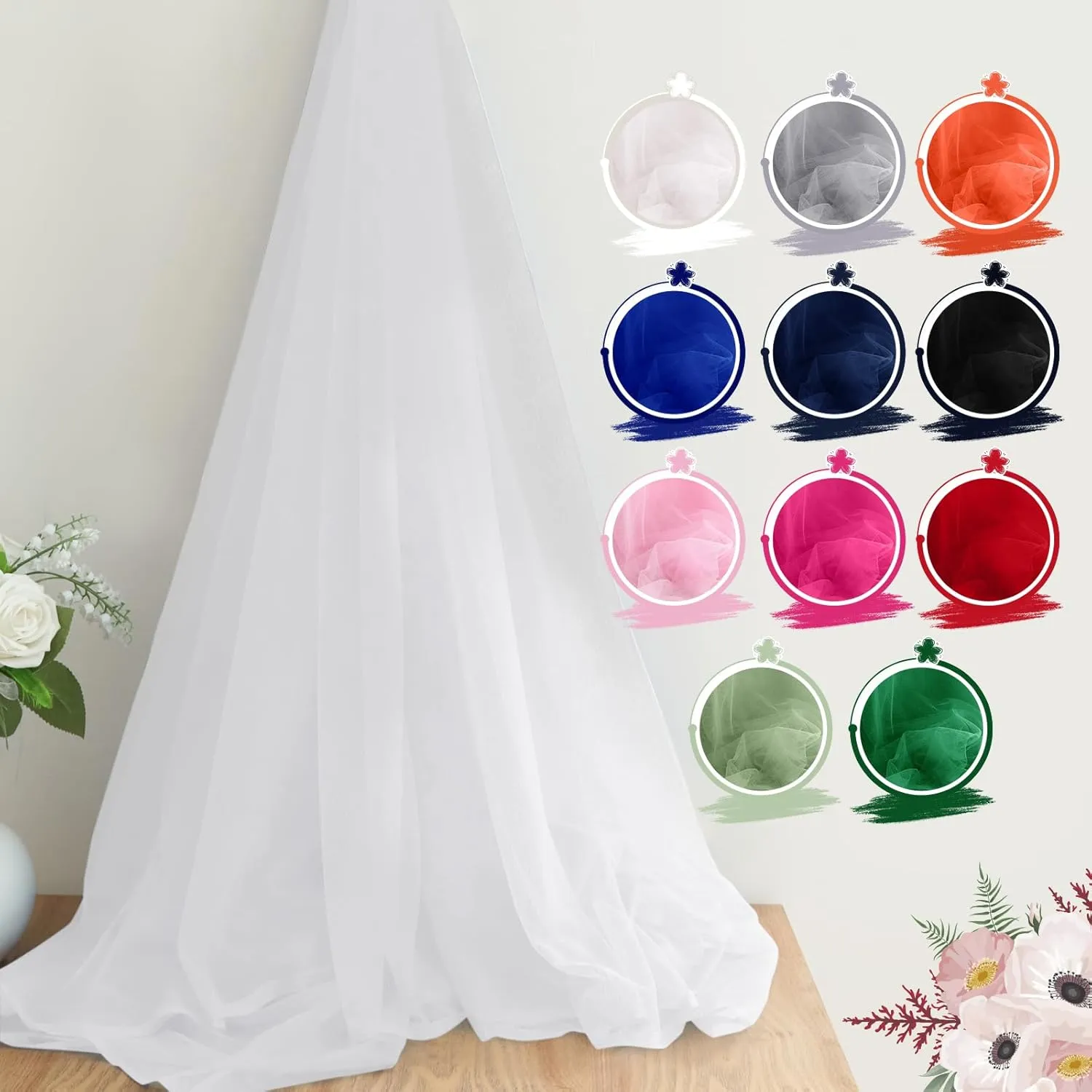 SiinvdaBZX White Tulle Fabric Rolls, 54 Inch x 10 Yards (30 Ft) Soft Drape Tulle Netting Fabric for DIY Craft Tutu Skirt Bridal Veil Wedding Party Table Skirt Ceiling Decor