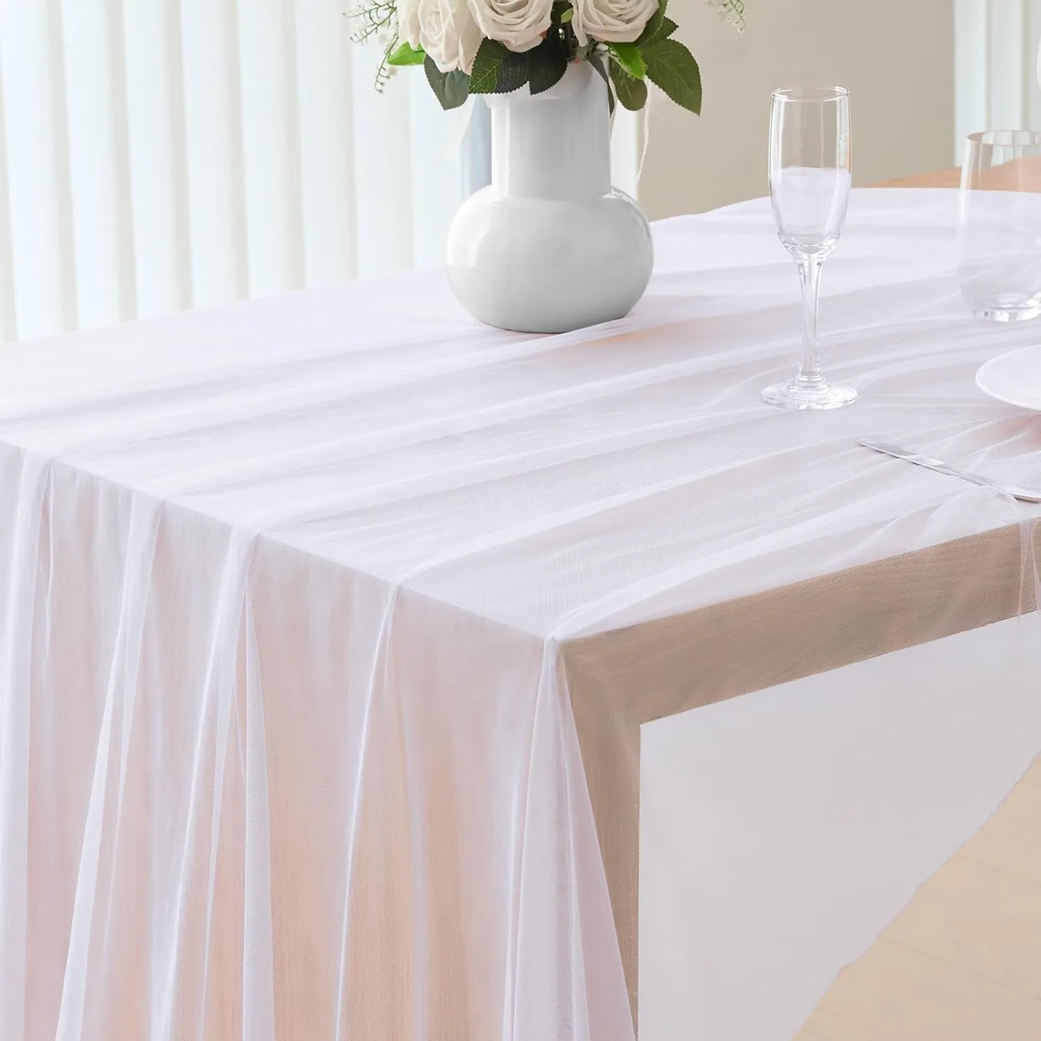 SiinvdaBZX White Tulle Fabric Rolls, 54 Inch x 10 Yards (30 Ft) Soft Drape Tulle Netting Fabric for DIY Craft Tutu Skirt Bridal Veil Wedding Party Table Skirt Ceiling Decor