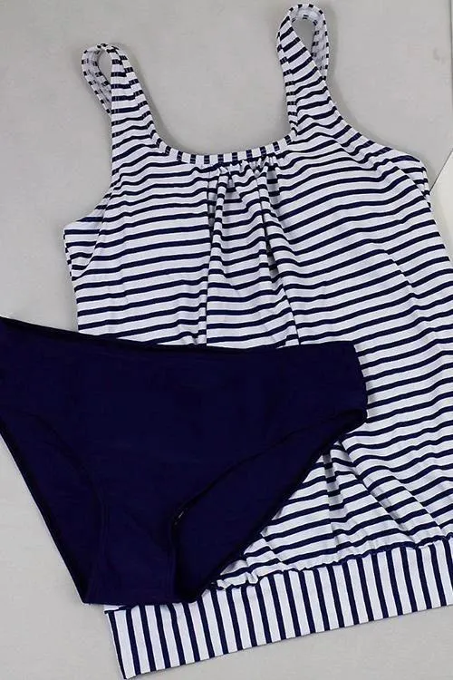 Striped Print Loose Tankini