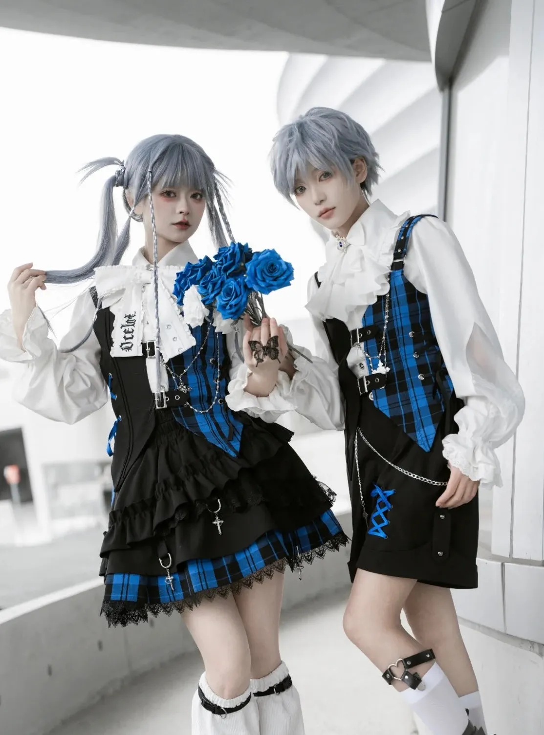 Suit Set Complete Check Vest Pants Skirt Shirt Prince