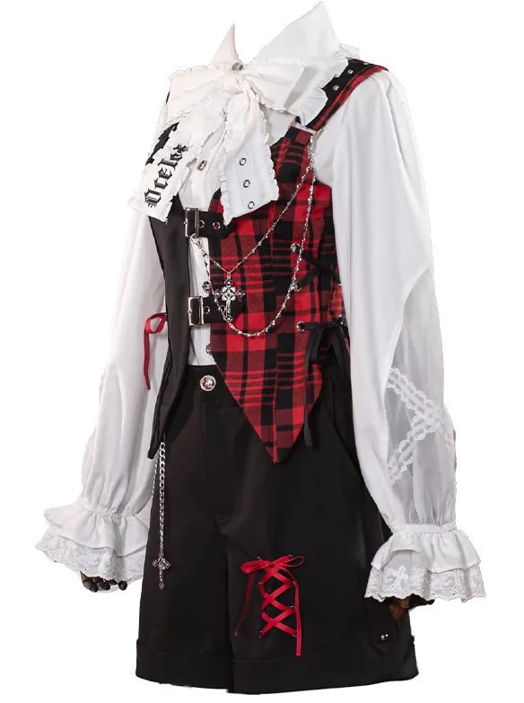 Suit Set Complete Check Vest Pants Skirt Shirt Prince