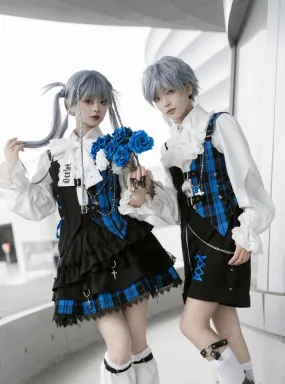 Suit Set Complete Check Vest Pants Skirt Shirt Prince