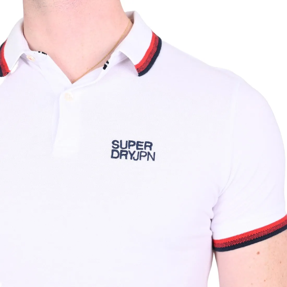 Superdry Mens Sportswear Relaxed Tipped Polo Brilliant White