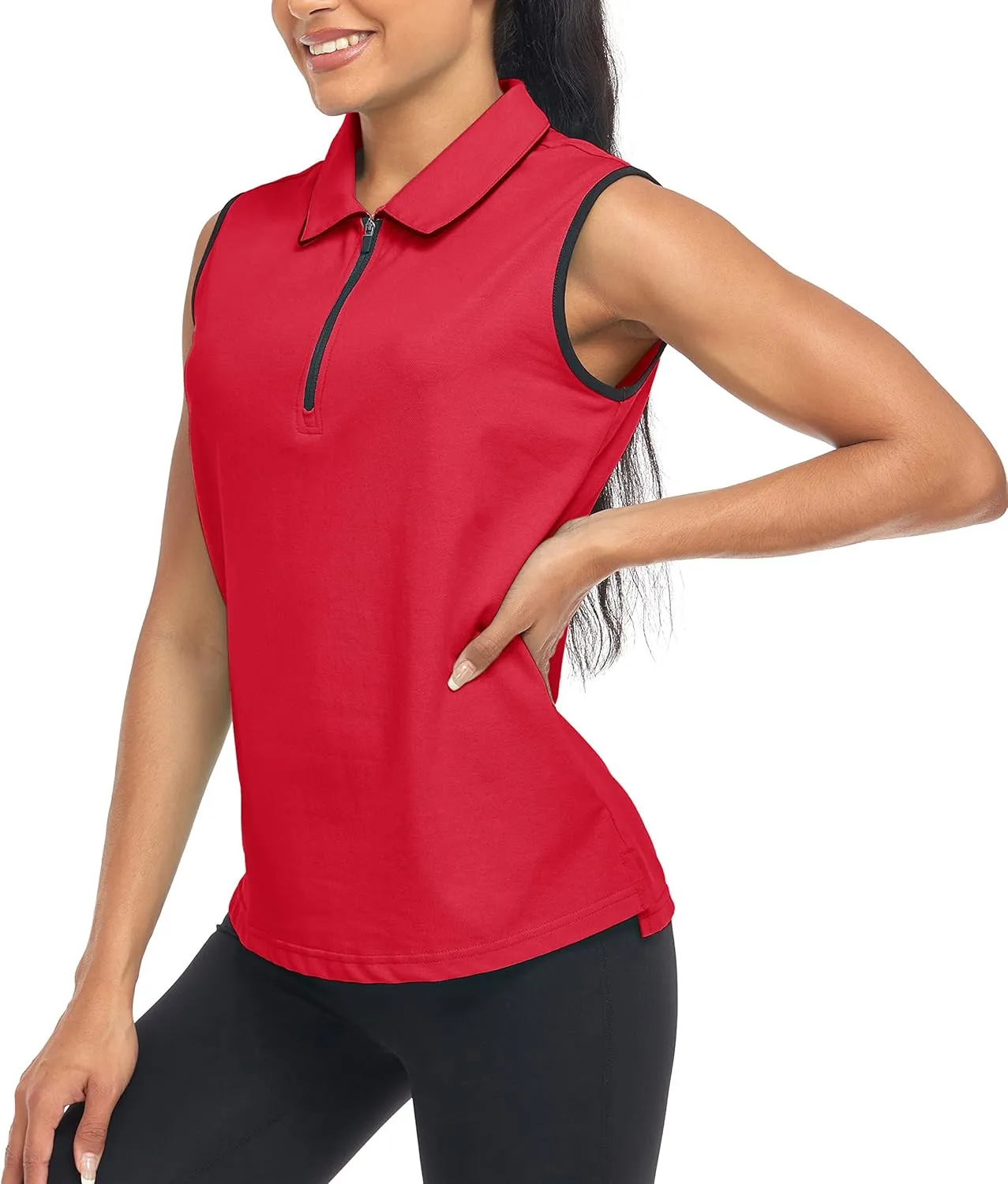SWISSWELL Women's Golf Shirt Sleeveless Polo Tennis Shirts Lightweight Zip Up Workout Golf Tank Tops Tops Shirts for Women Red L