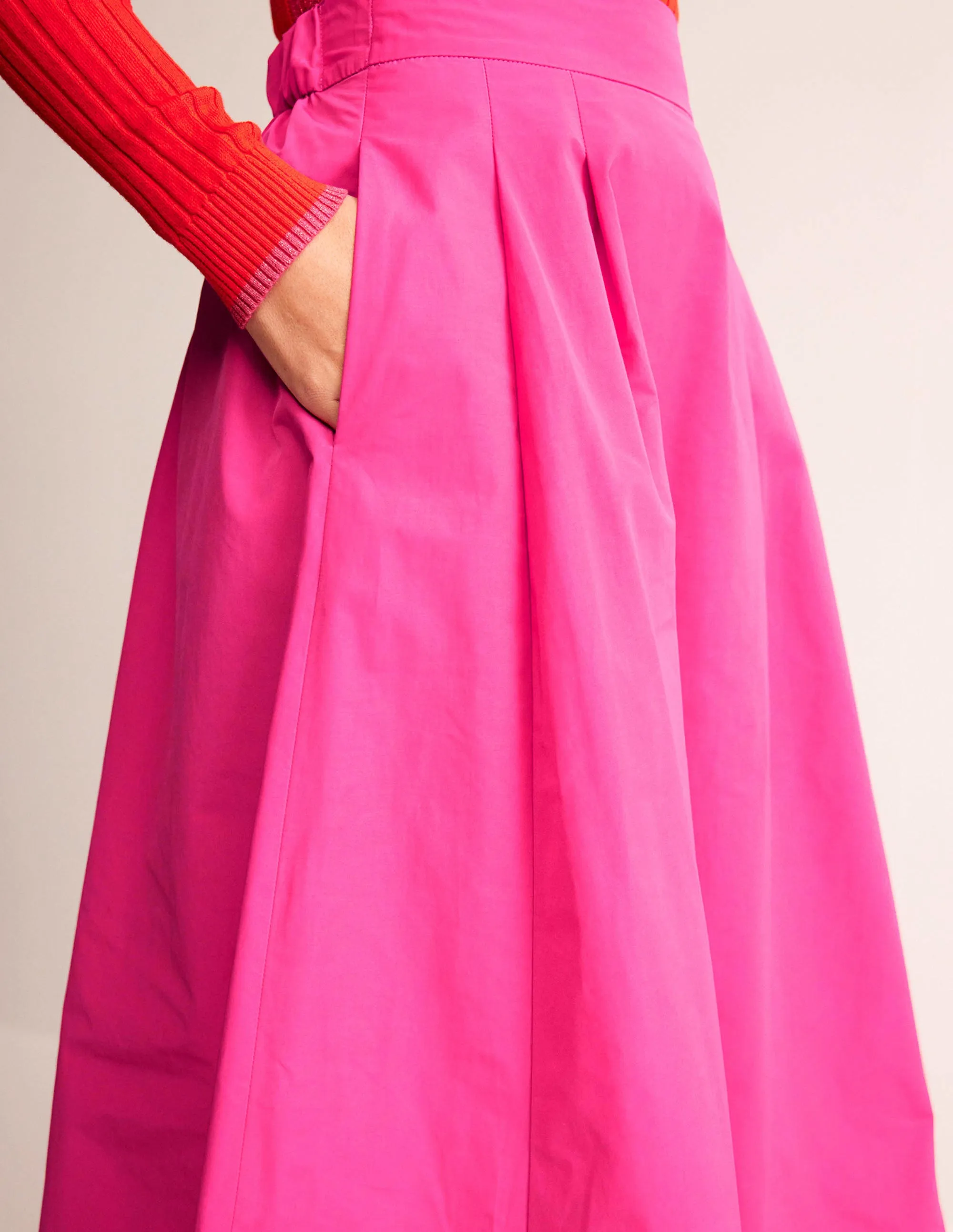 Taffeta Pull-on Midi Skirt-Vibrant Pink