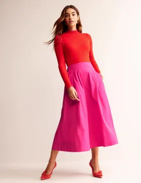 Taffeta Pull-on Midi Skirt-Vibrant Pink