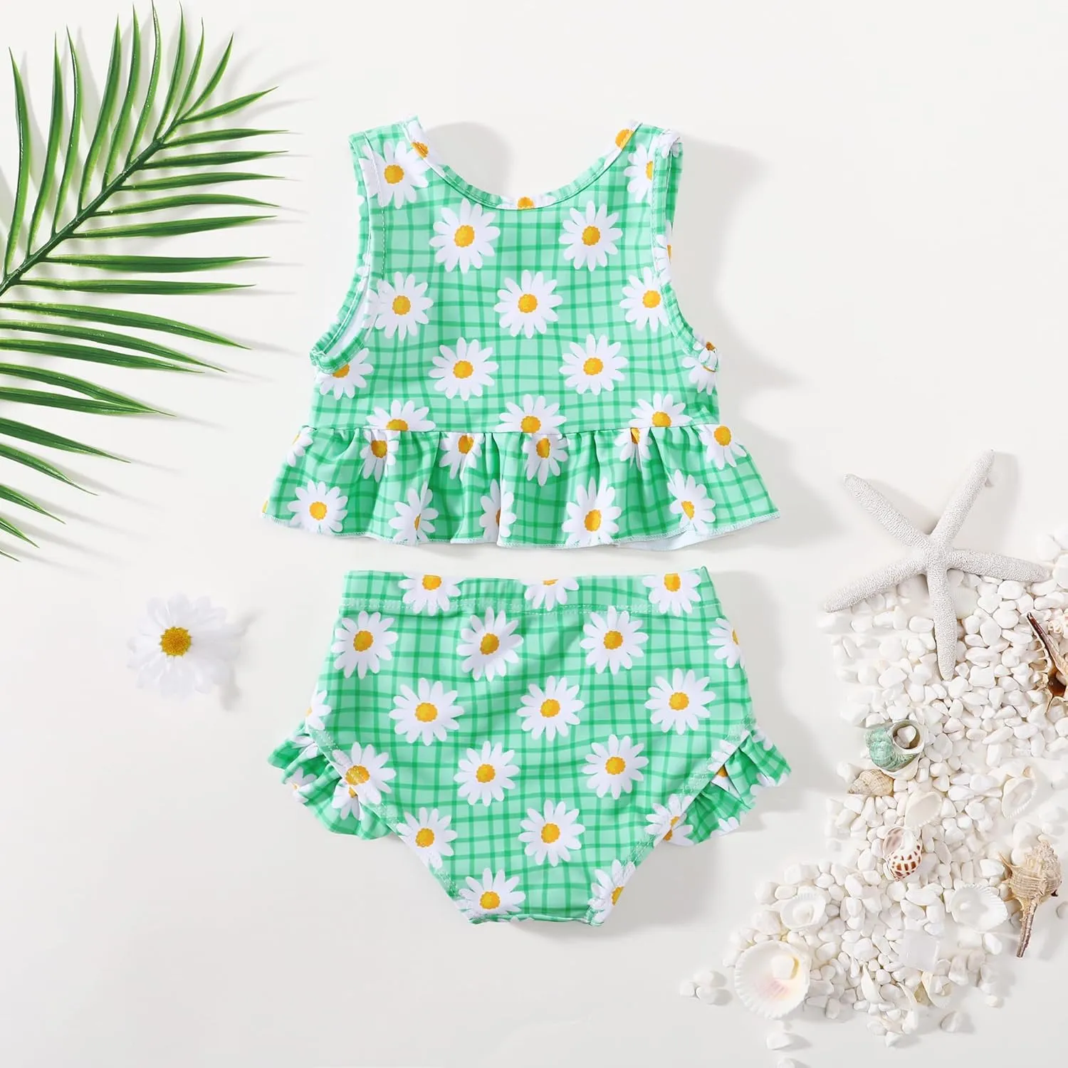 Toddler Baby Girls Swimsuit Cute Ruffle 2 Piece Tankni Top and Bikini Bottom Swimwear