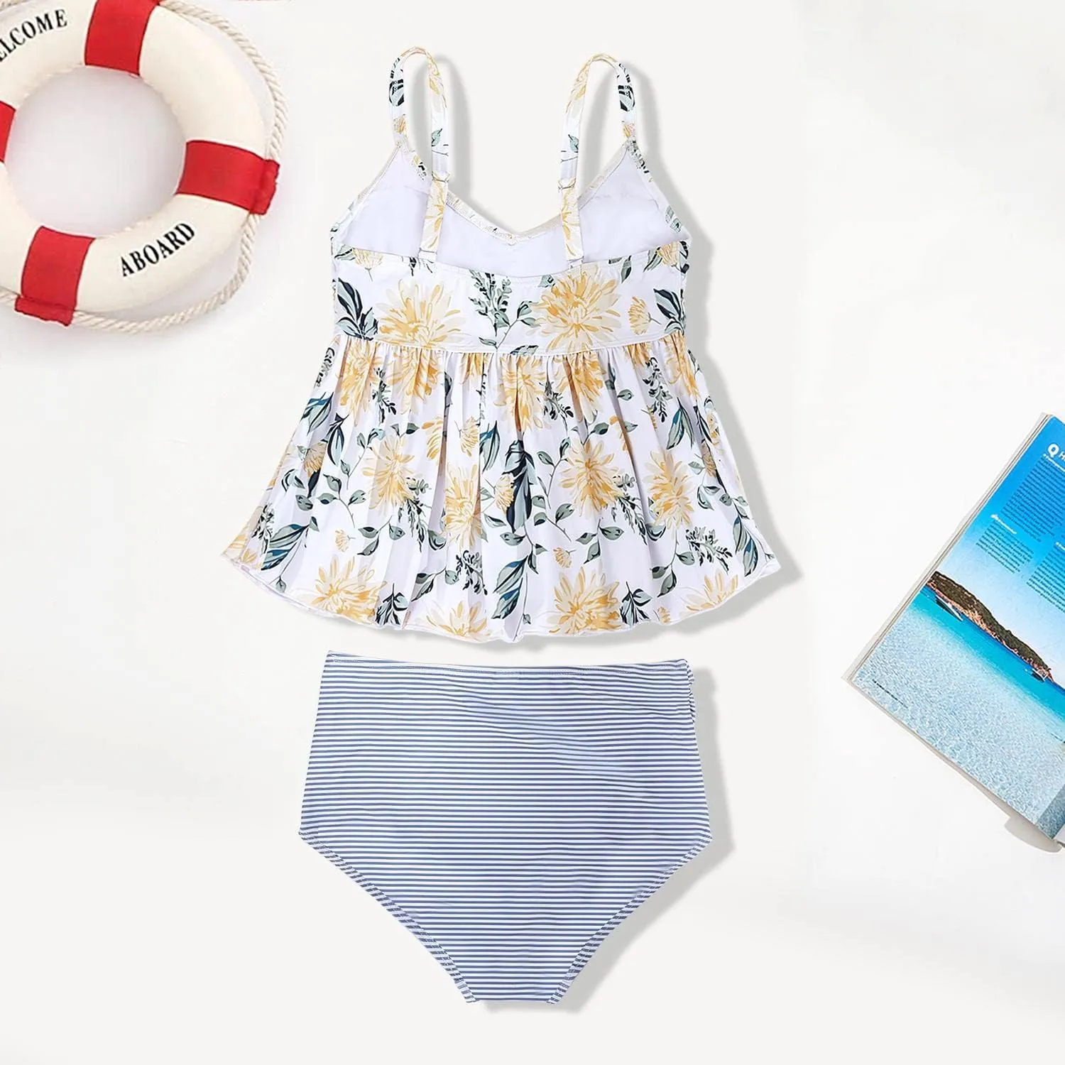 Tutorutor Kid Girls High Waisted Cute 2 Piece Peplum Halter Bikini Sets Ruffle Floral Print Teen Spaghetti Swimsuits