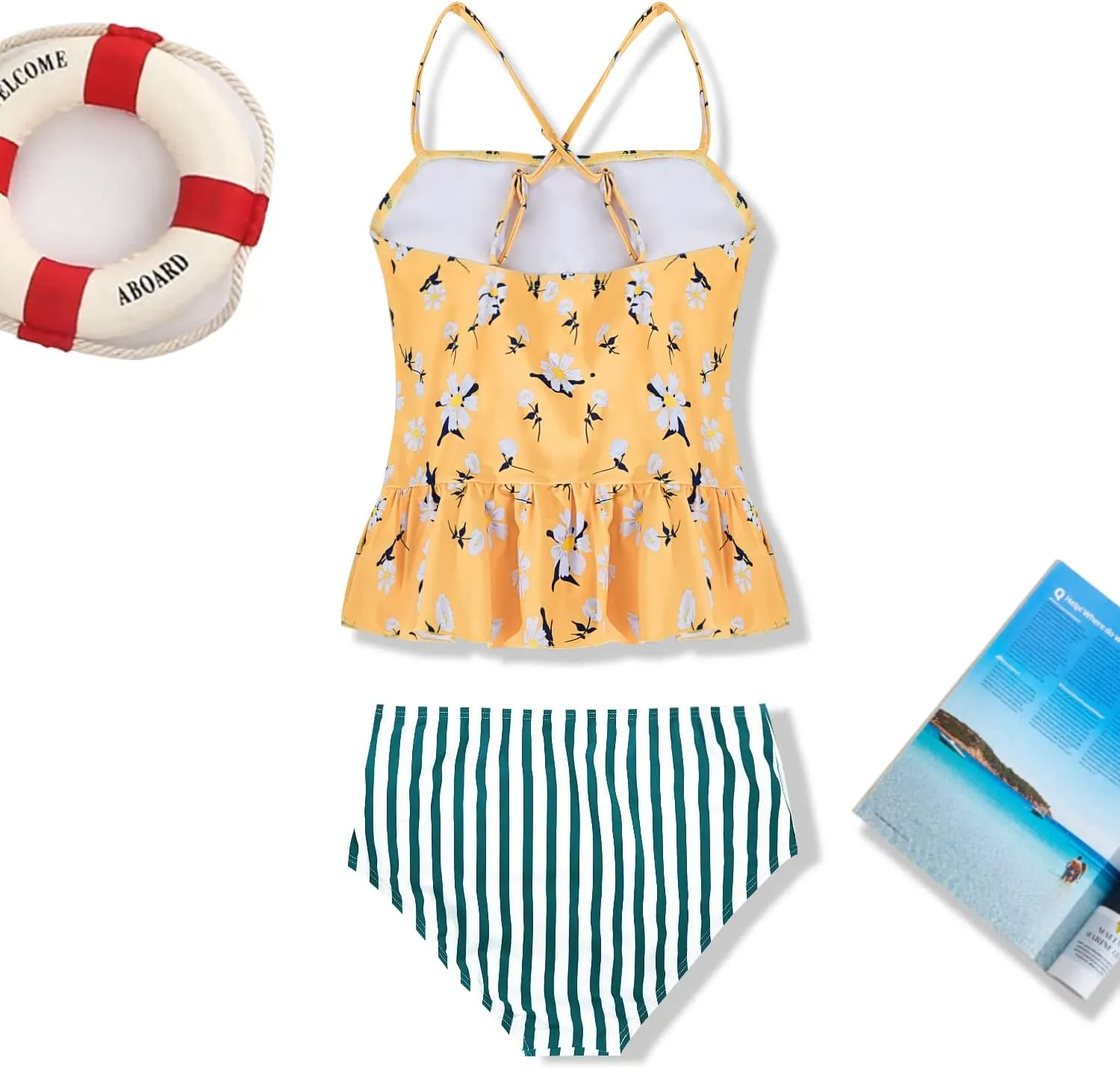 Tutorutor Kid Girls High Waisted Cute 2 Piece Peplum Halter Bikini Sets Ruffle Floral Print Teen Spaghetti Swimsuits