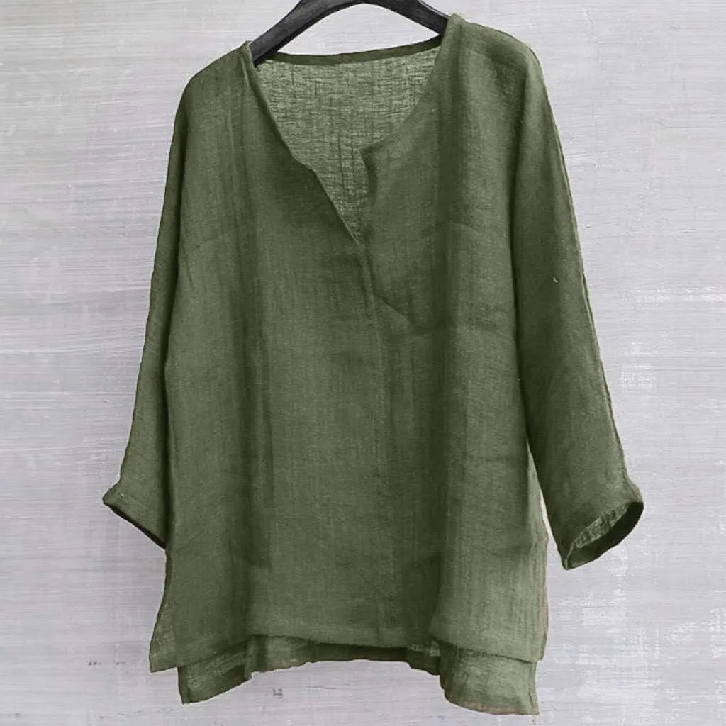 Unisex Summer Baggy Cotton Linen Henley Shirts Casual Loose Beach Yoga Tops Blouse Plus Size M-3XL