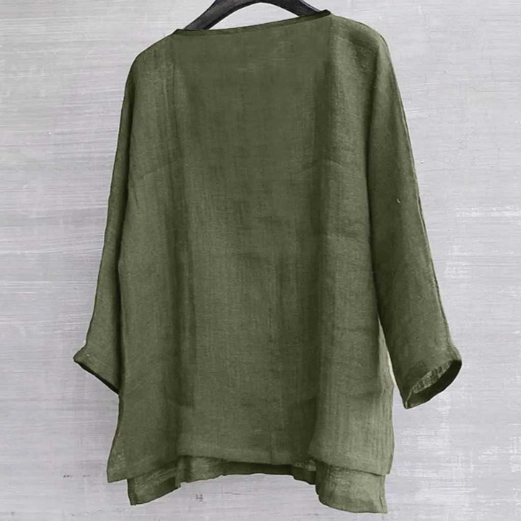 Unisex Summer Baggy Cotton Linen Henley Shirts Casual Loose Beach Yoga Tops Blouse Plus Size M-3XL